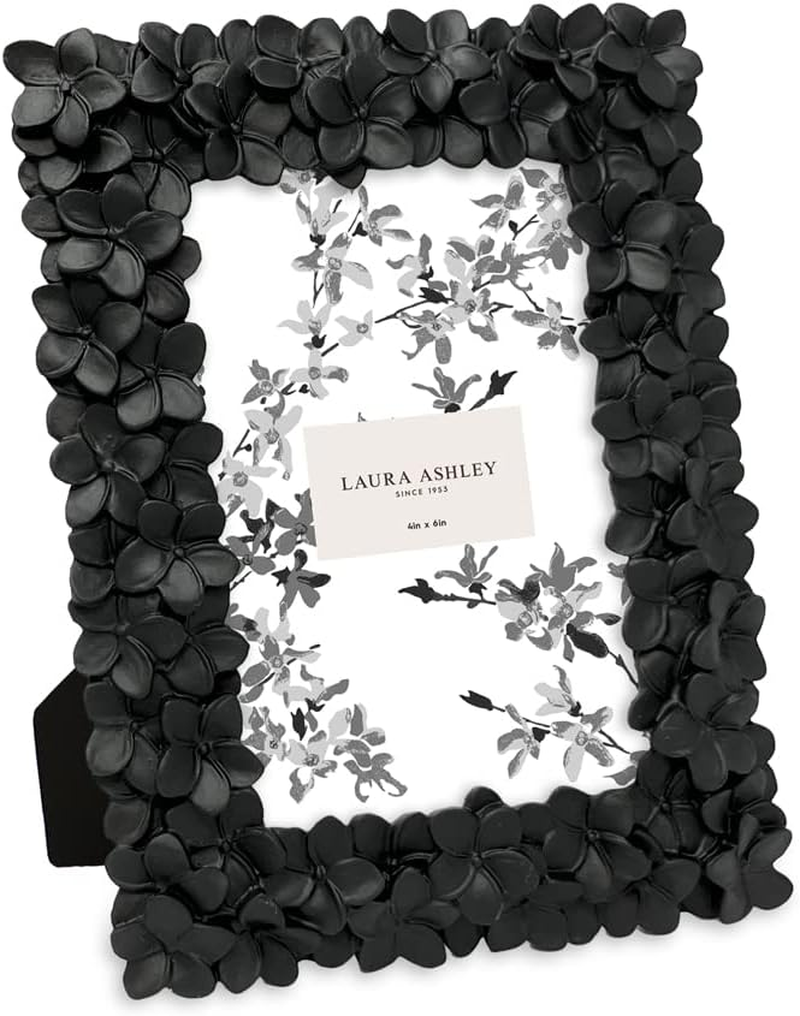 Laura Ashley 4X6 White & Silver Flower Textured Hand-Crafted Resin Picture Frame W/Easel & Hook for Tabletop & Wall Display, Decorative Floral Design Home D&eacute;cor, Photo Gallery, Art (4X6, White/Silver)