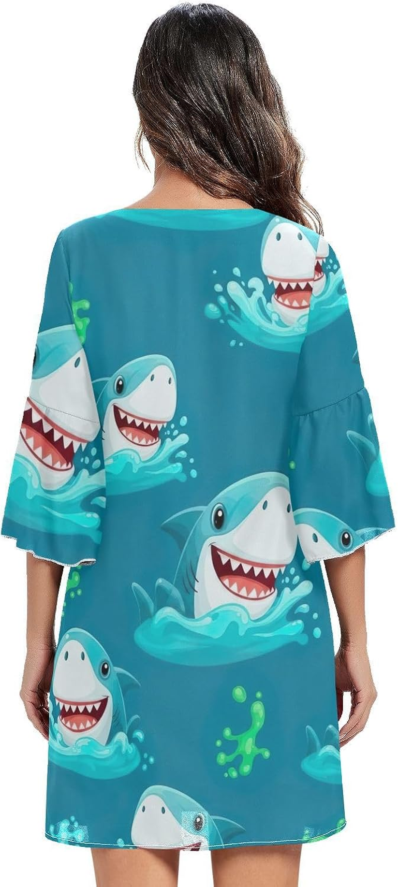 Cartoon Sharks Heads Western a Line Dress Printed Line Maternity Dress image number 1