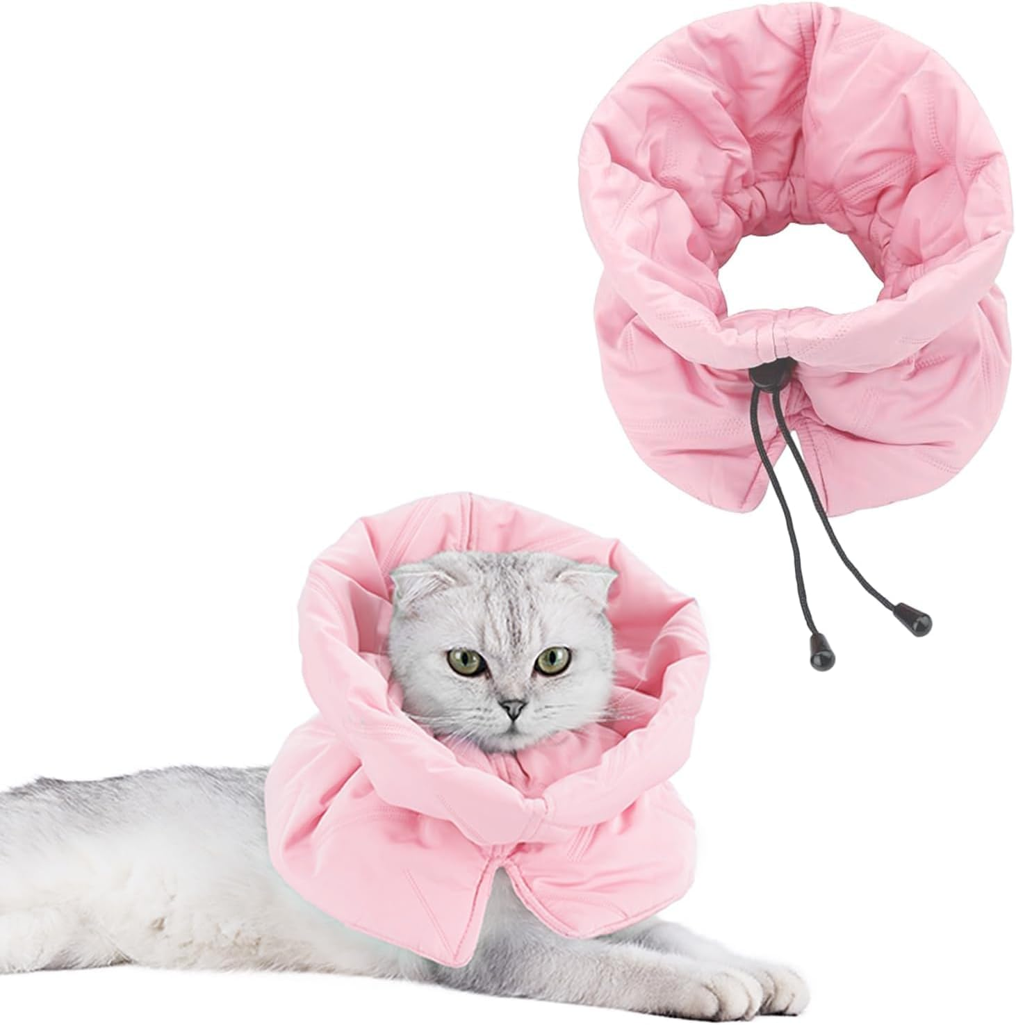 Cat Recovery Collar,Soft Adjustable Cone Alternative, Lightweight & Waterproof Post-Surgery Collar for Cats & Dogs, Prevents Licking Wounds for Safe Skin Protection (Pink, S)