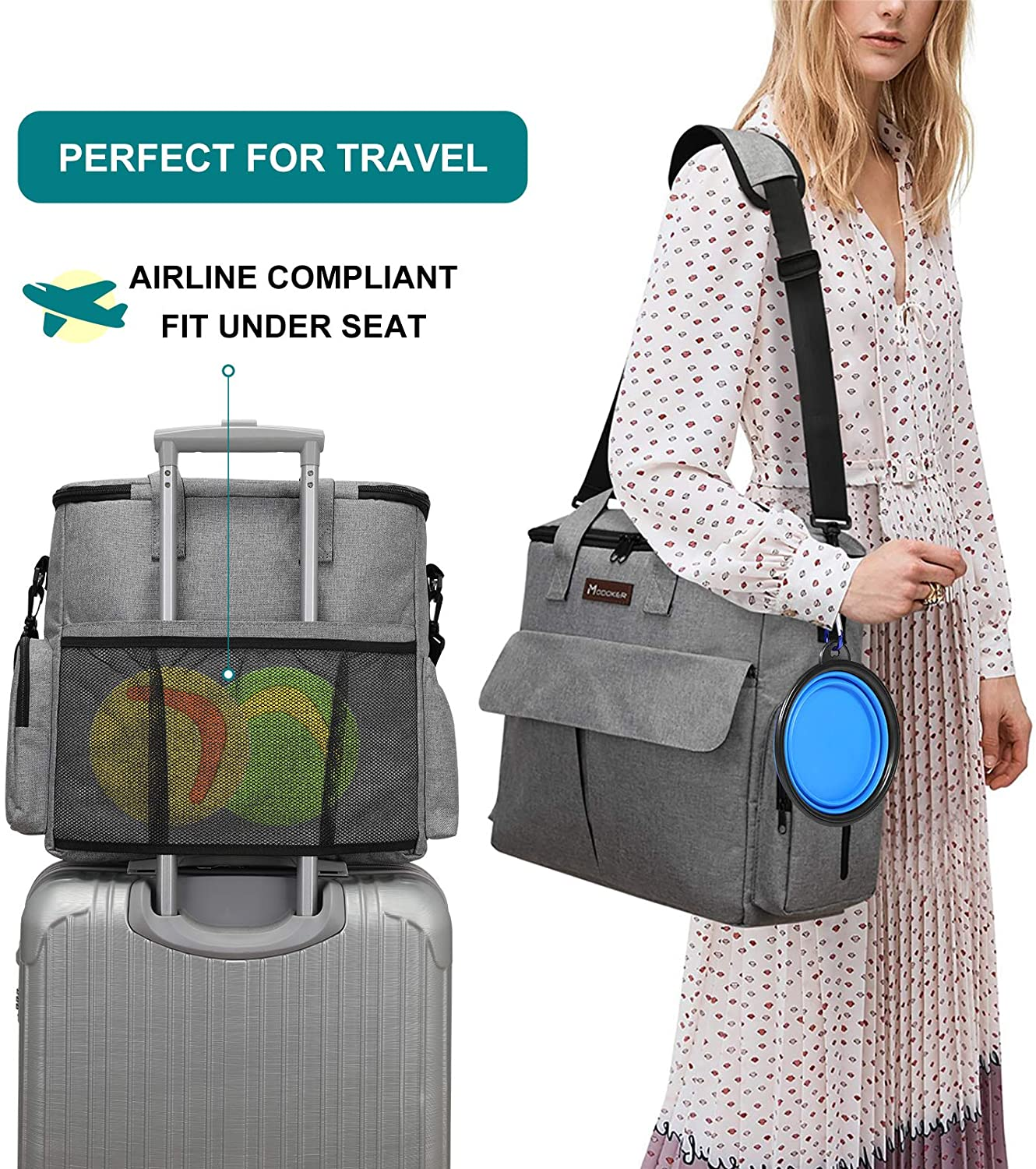 Modoker Dog Travel Bag, Weekend Pet Travel Set for Dog and Cat, Airline Approved Tote Organizer with Multi-Function Pockets (Grey) image number 4