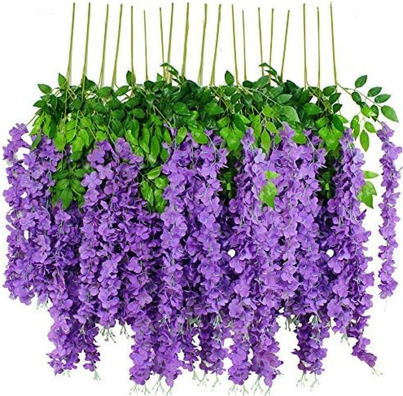 12Pcs Artificial Wisteria Flowers Purple 3.6 Feet/Piece Dense Artificial Wisteria Vine Ratta Hanging Garland Silk Flowers String Home Party Wedding Decor image number 1