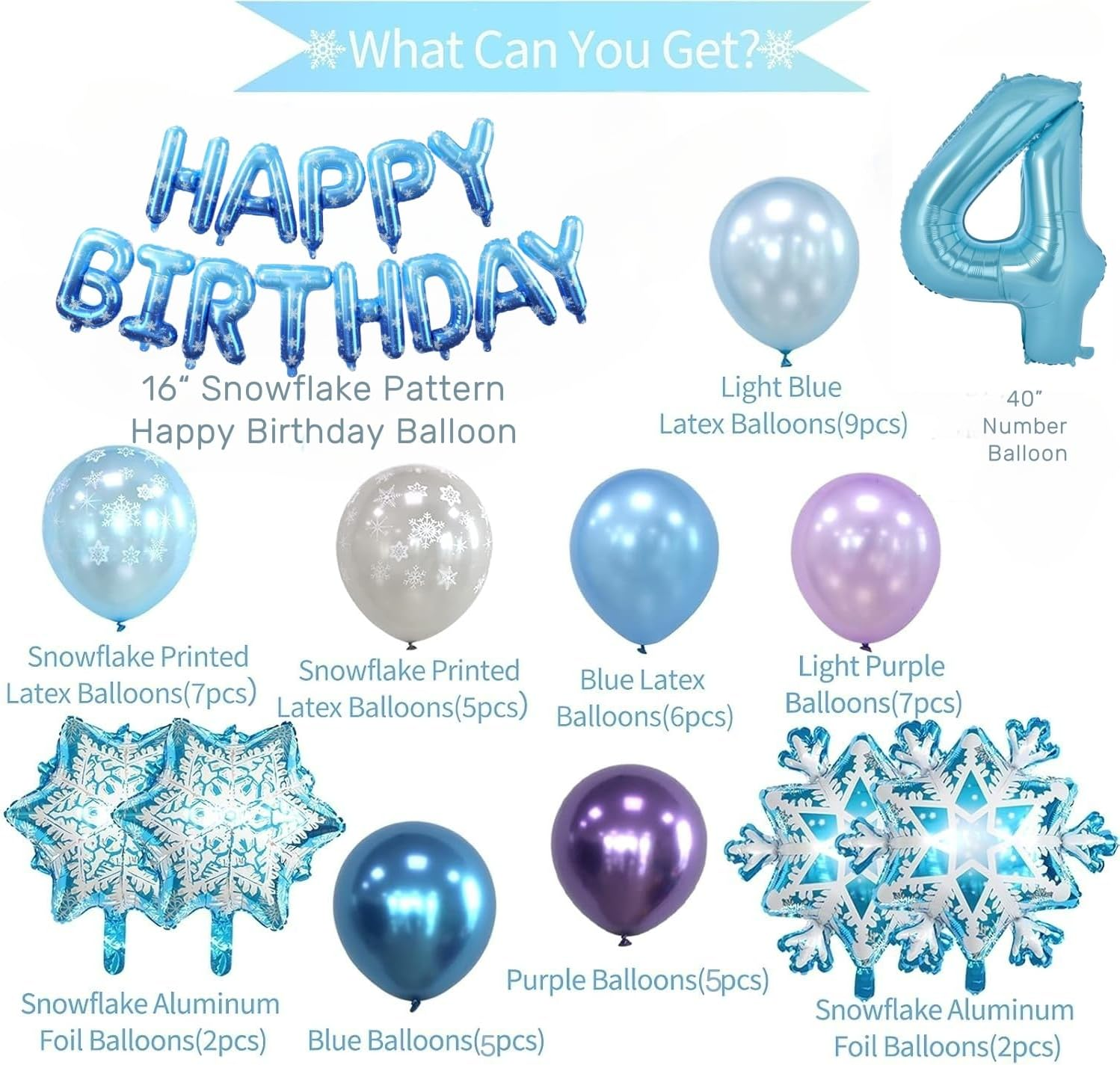 Huge Snow Birthday Decor Kit, Winter Wonderland Party Decorations with Snowflake Balloon Garland Arch HBD Banner, Number 40" Foil Balloon for Baby Girls Decorations (4)