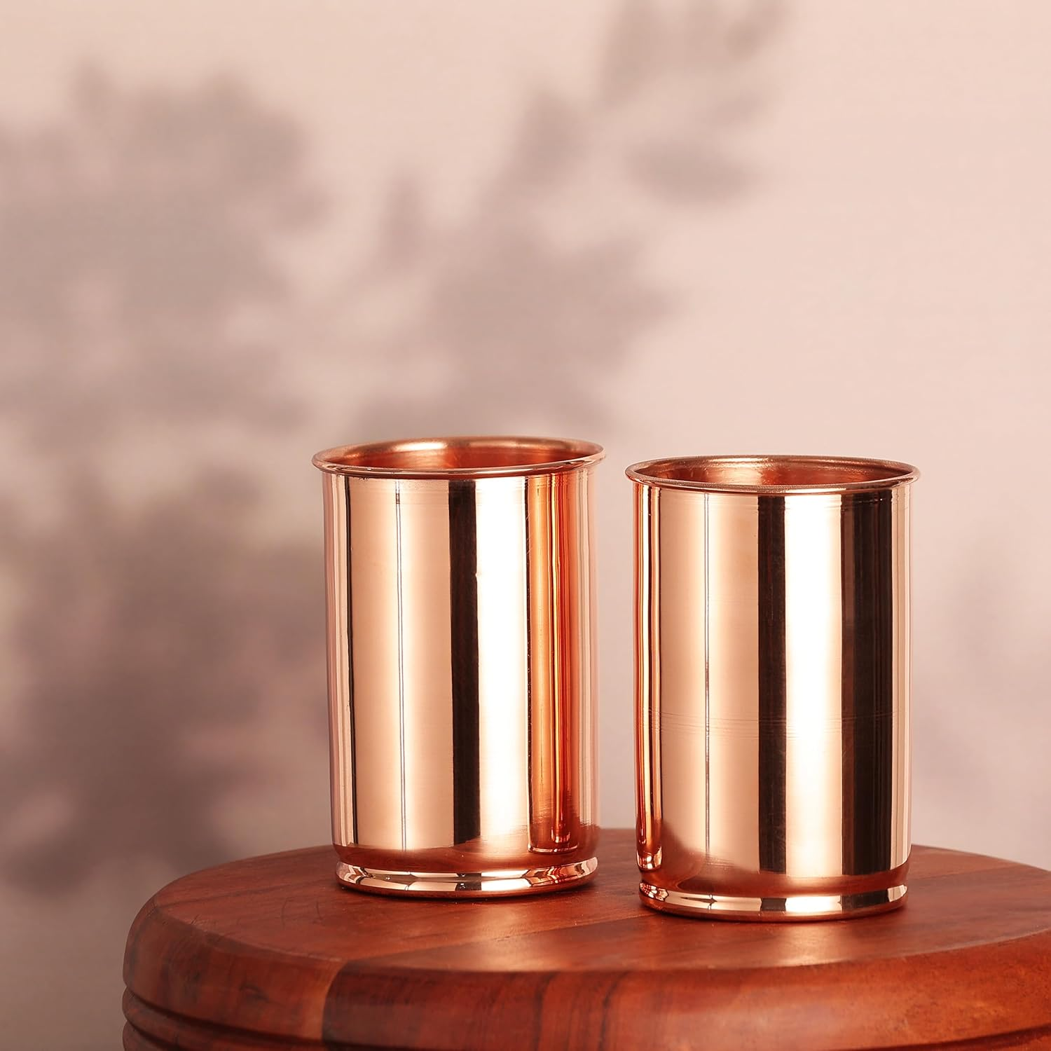 Copper Glass Set of 2 Premium, Copper Tumblers for Ayurveda Health Benefits - 350 Ml. Capacity, Unlined, Uncoated and Non-Lacquered (Plain) image number 2
