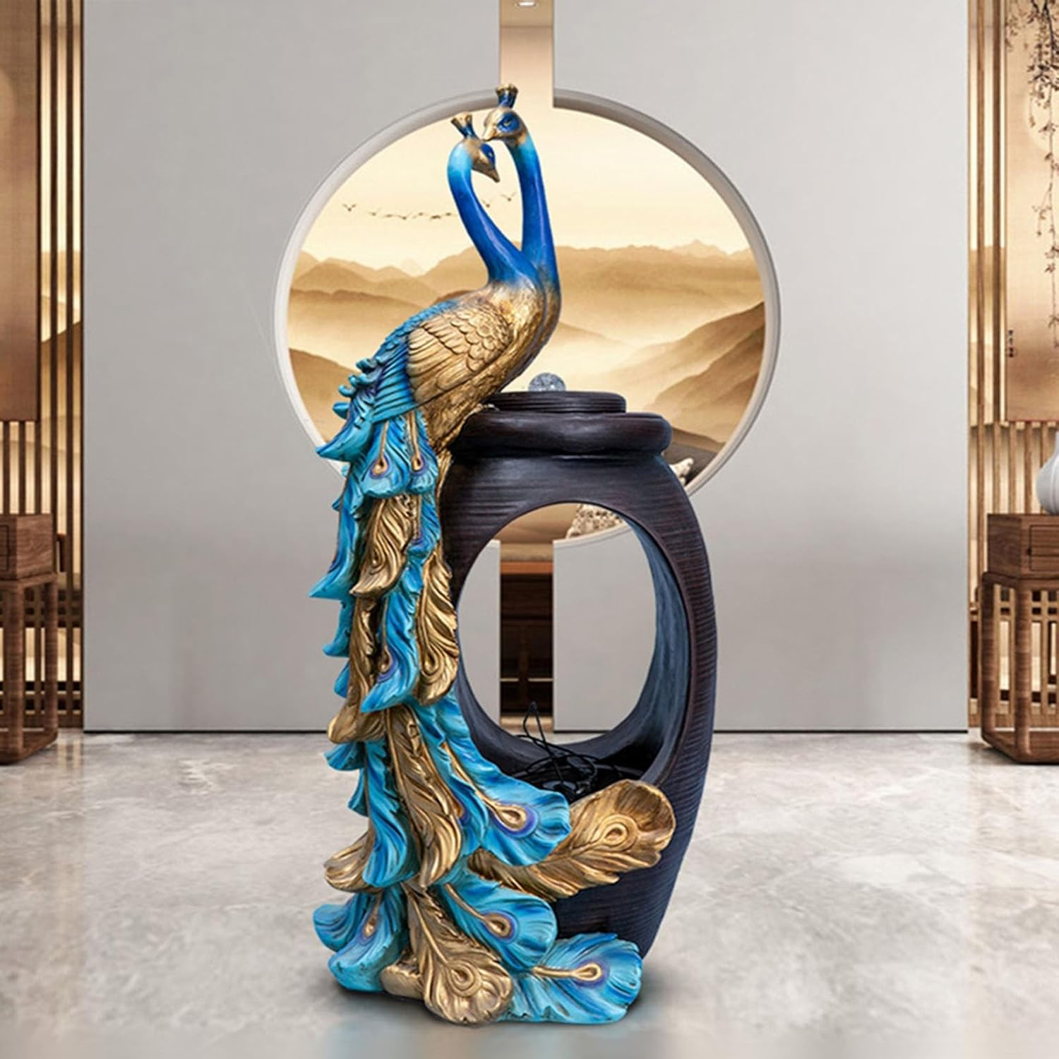 Outdoor Fountain Indoor Water Fountain, Relaxing Sounds for Stress Relief,Peacock Waterfall for Office Home D&eacute;cor(Large) image number 5