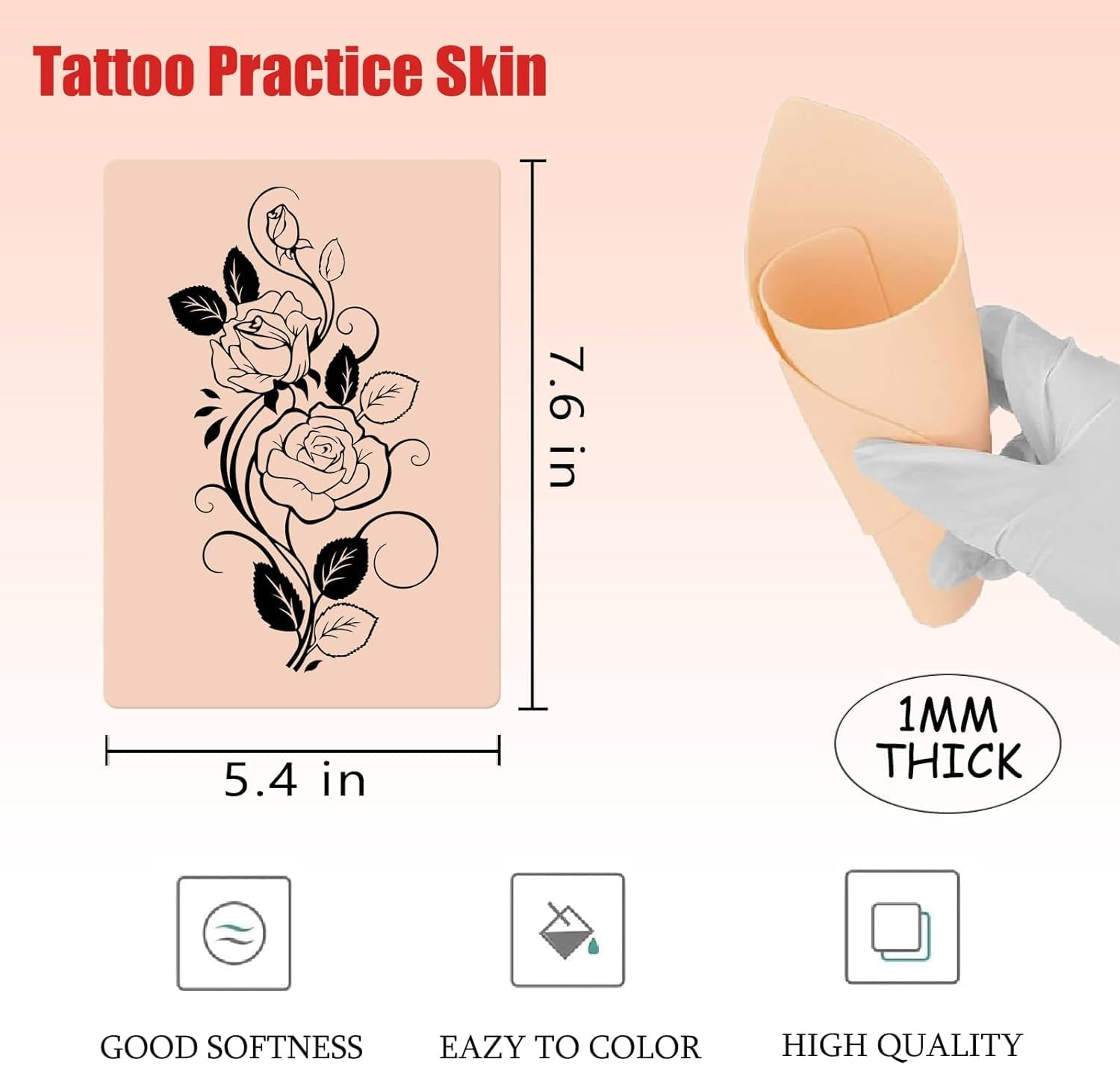 LEAYOKA 569Pcs Artificial Skin Tattoo Set with Tattoo Practice Skin, Tattoo Stencil Paper, Colour Cups, Pen Cases and Grip Tape - Comprehensive Package for Realistic Tattoo Exercises Tattoo image number 2