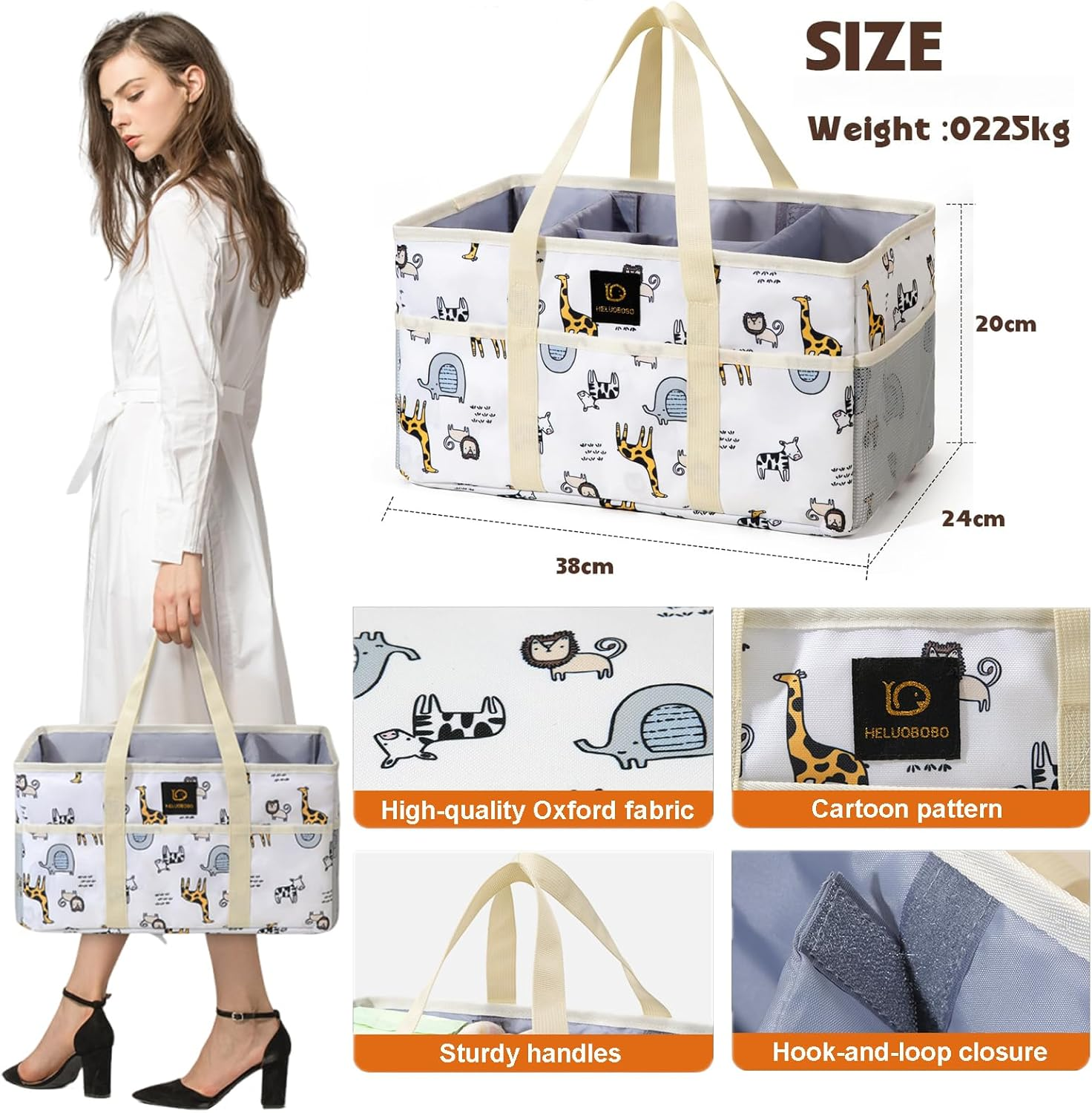 Baby Diaper Caddy Organizer - Portable Nappy Caddy Baby Storage Basket for Diapers and Wipes,Car Caddy Organizer Collapsible Nursery Diaper Organizer with Divided Design for Changing Table