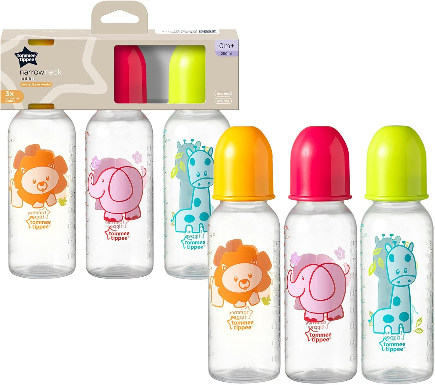Tommee Tippee Narrow Neck Baby Bottles with Soft Silicone Slow Flow Teats, 250Ml, Pack of 3, 0 Months+ image number 3