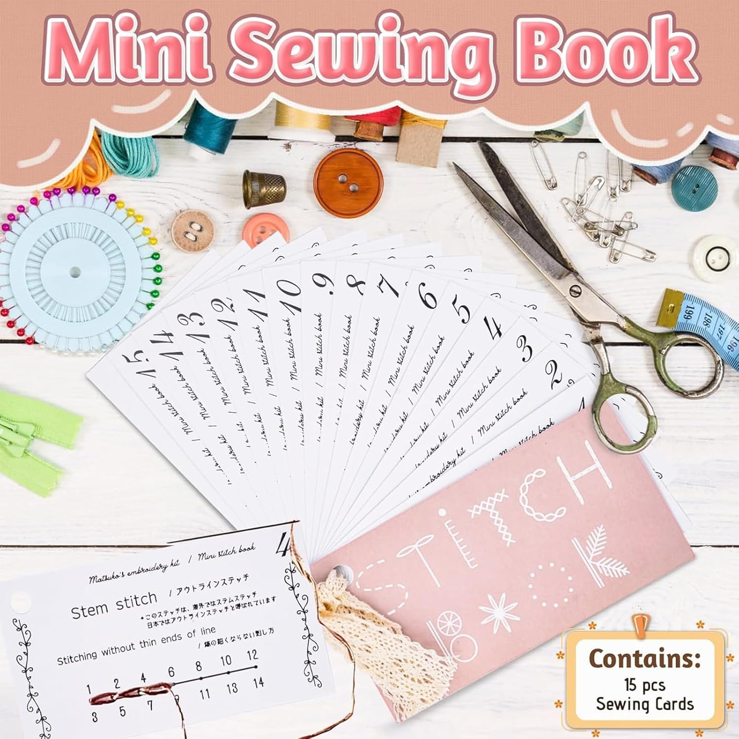 Zalizr Creative Mini Sewing Book, DIY Embroidery Stitches Guide & Travel Sewing Kit for Beginners and Enthusiasts, Compact Stitching Card Set for Embroidery Skill Development image number 3