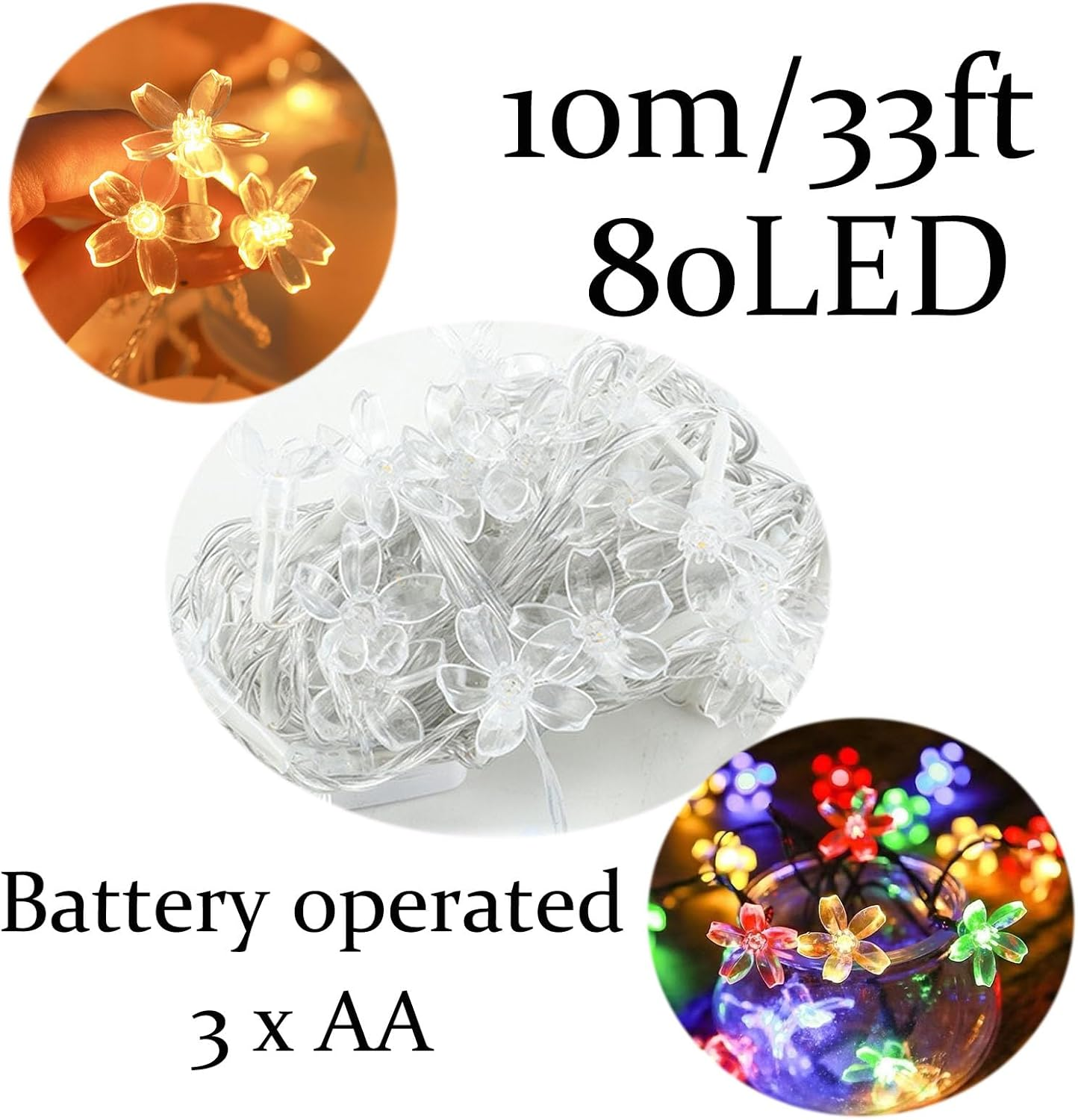 Shgarden Flower String Lights Battery Operated(Not Included) 33FT 80 LED Cherry Blossom Fairy String Lights Floral Lamp for Home Bedroom Party Wedding Christmas Decoration SH0076 (Colorful) image number 5