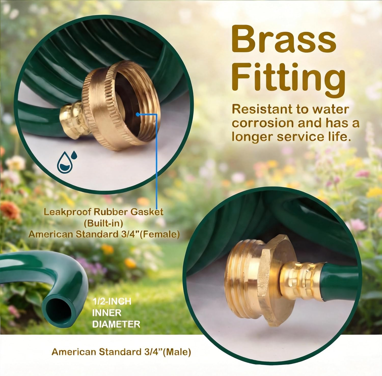 Lightweight EVA Recoil Garden Hose: Retractable Coil Water Hoses with 3/4" GHT Solid Brass Fittings - Corrosion Resistant for Outdoor Lawn Boat (10FT, Green) image number 5