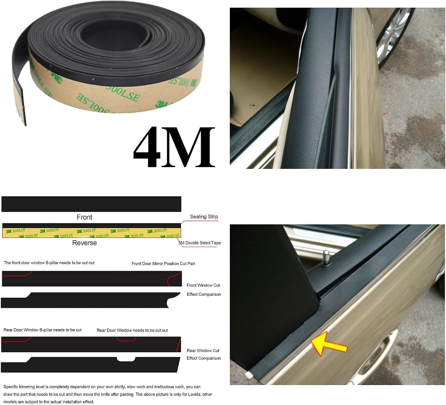 Car Window Weather Stripping | /13.12Ft Automotive Window Sealing Strip,Self-Adhesive Auto Rubber Weather Draft Seal Strip /13.12Ft image number 5