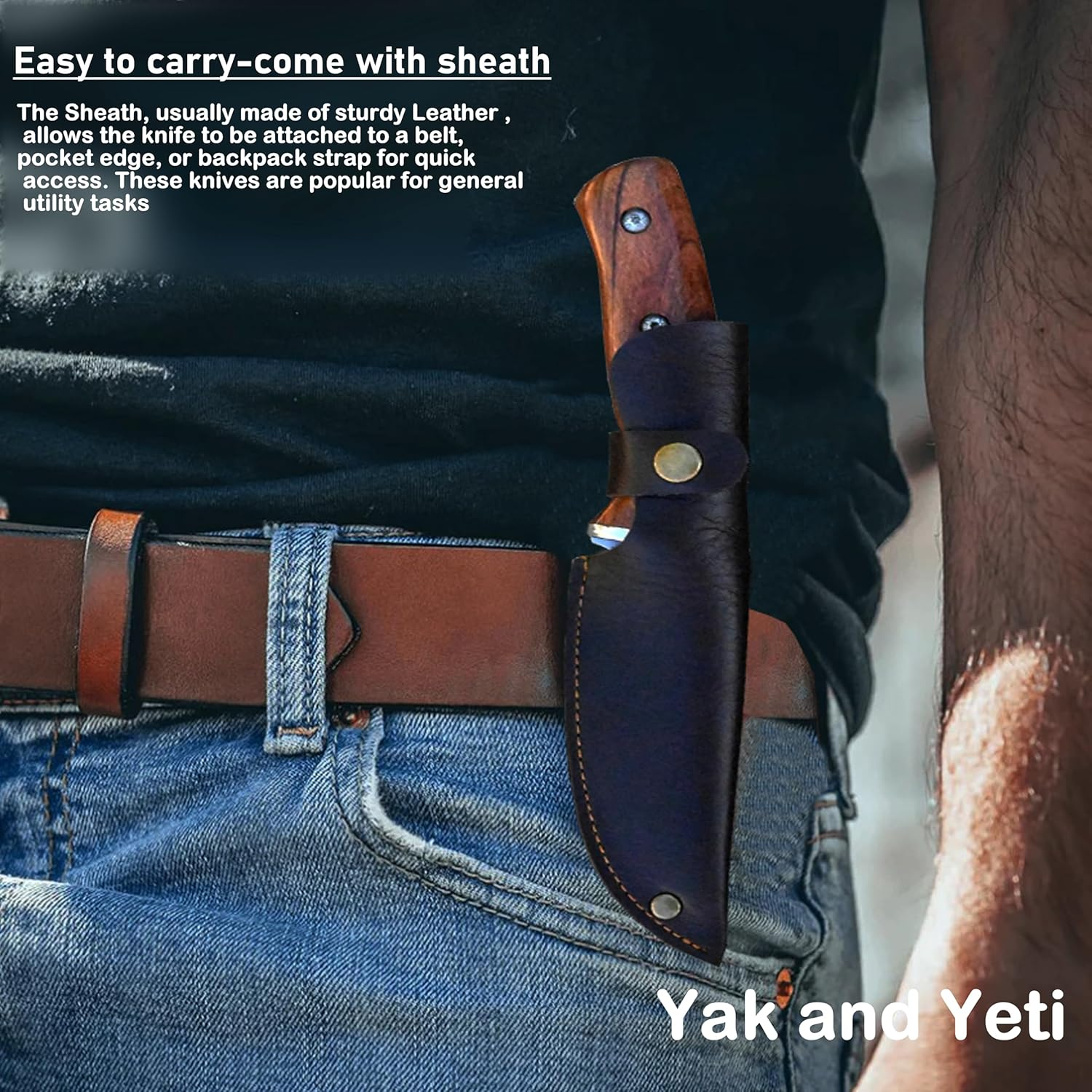 Bushcraft Carbon Steel Fixed Blade Knife with Leather Sheath - Outdoor Full Tang Camping Knife