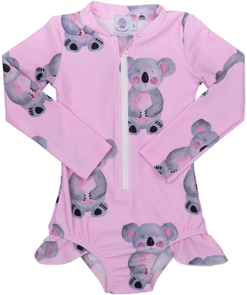 Cheeky Chickadee Pink Koala Girls Long Sleeve Zip Swimmers |6-12M image number 3