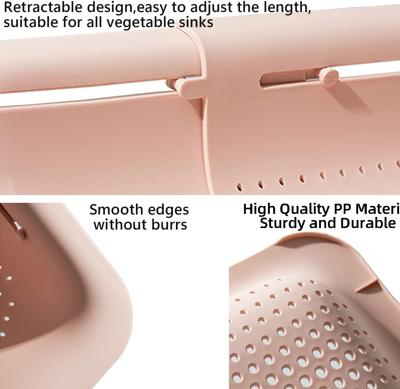 Over the Sink Colander Strainer Basket, QNLEMON Retractable Strainers for Cleaning Fruits and Vegetables, Draining Pasta, Home Kitchen Essentials (Pink) - Grey image number 6