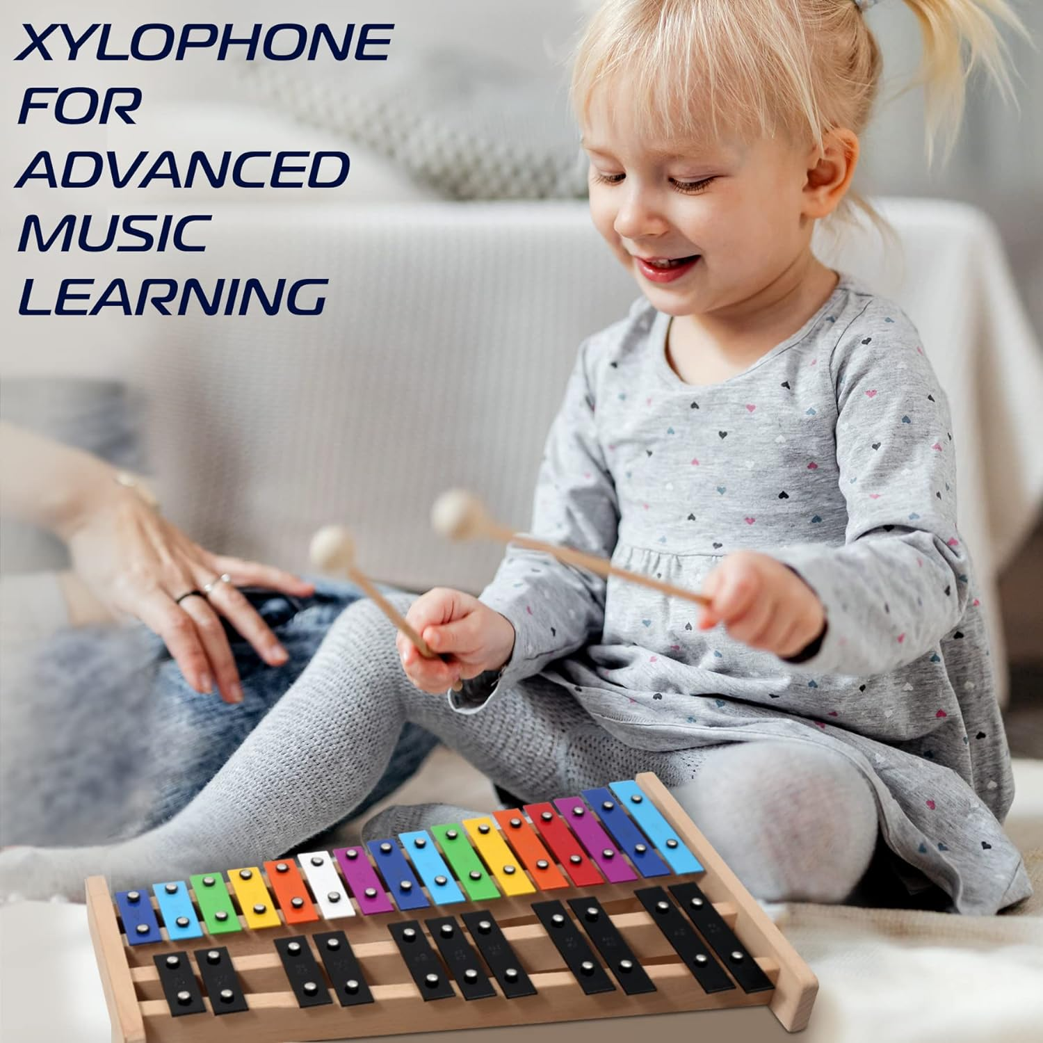 MINIARTIS Glockenspiel Xylophone | Full Size Glockenspiel Xylophone 27 Note Colorful Metal Keys for Adults & Kids | Percussion Musical Instrument Includes 2 Wooden Beaters, Songbook and Carry Case - Multi image number 5