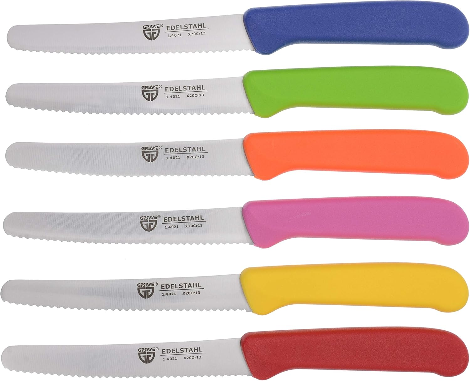 GR&Auml;WE Table Knife Set of 6 for Cutting, Pack of 6 Bread Knives, Breakfast Knife with Serrated Edge, Knife 21 Cm