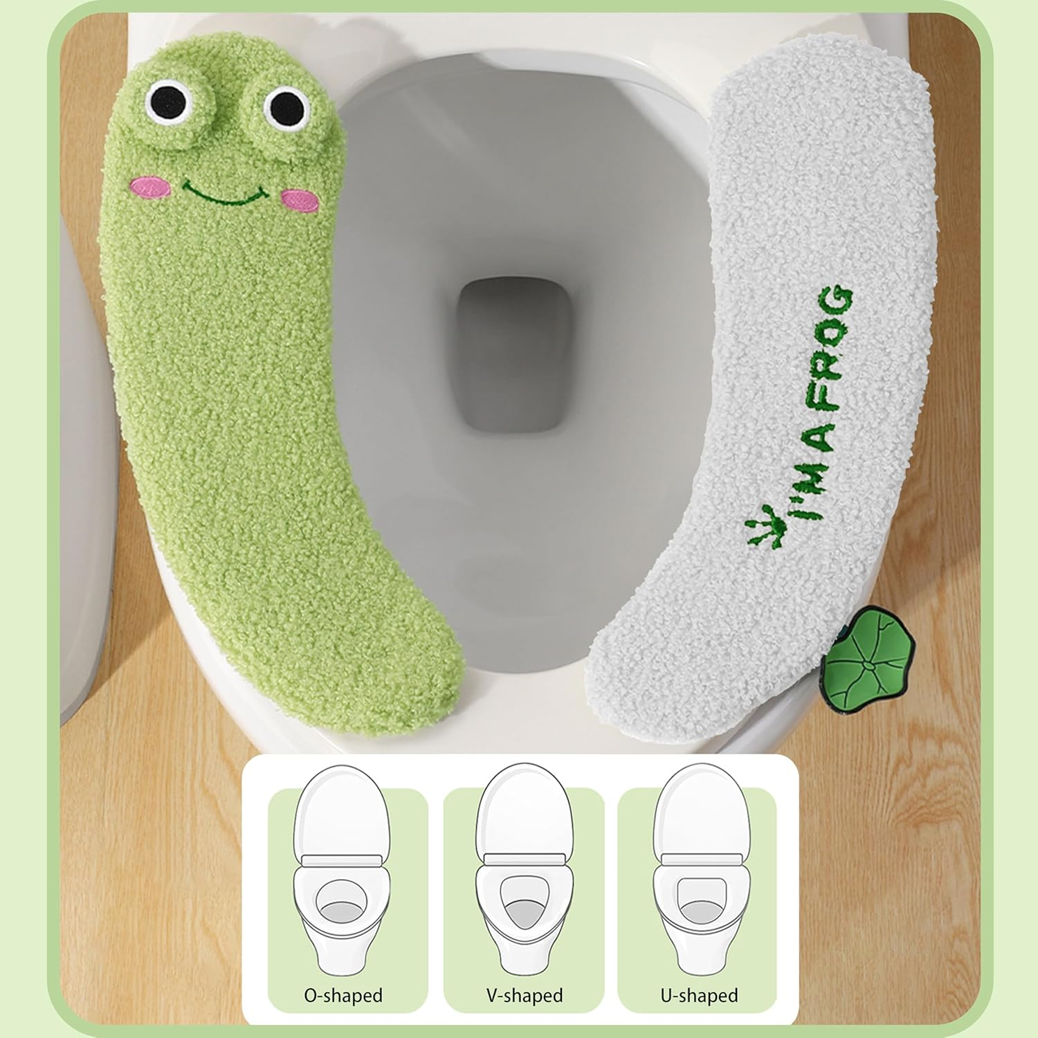 Cute Frog Toilet Seat Cover, Thickened Winter Warm Toilet Mat, Full Coverage, Soft & Comfortable, Universal Fit for All Toilet Types, Easy to Clean, Anti-Slip PU Backing image number 5