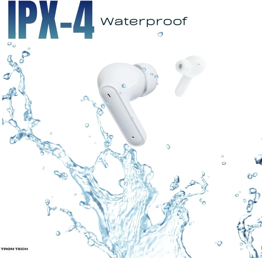 TRON TECH TWS Pro Wireless Earbuds with Active Noise Cancelling, Bluetooth 5.3, Lightweight, Wireless Charging Case, Built-In Microphone, Premium Sound for Ios Android, Pure White image number 4