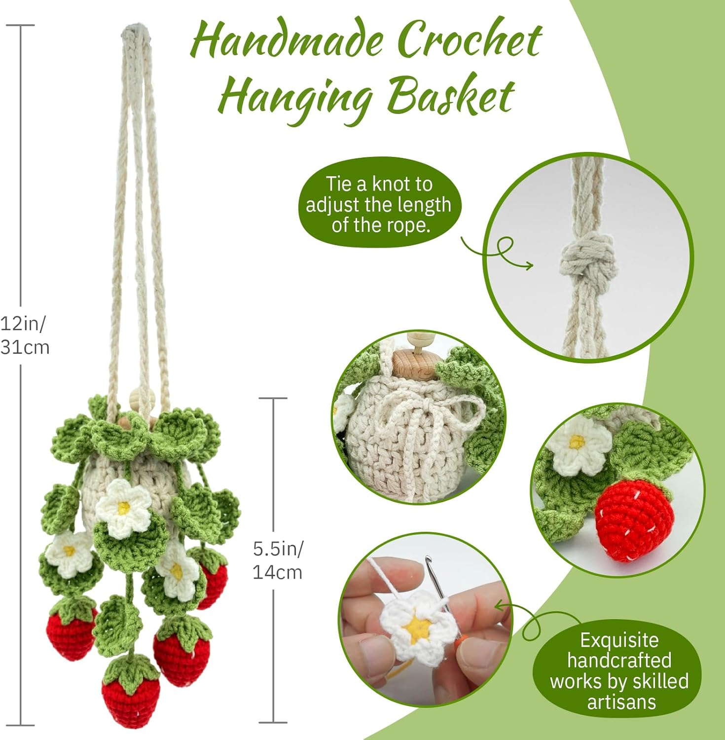 Crochet Car Air Freshener, 15Ml Empty Refillable Oil Diffuser Bottle with Hanging Crochet Strawberry Plant for Car Rearview Mirror Decor Air Freshener Diffuser for Home and Office Decor(Strawberry) image number 3