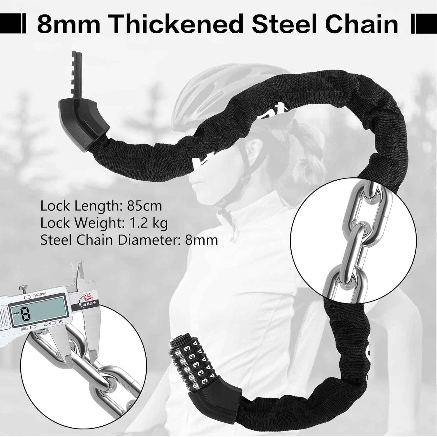 Bicycle Lock Combination Lock, 8 Mm Thicker Bicycle Locks, High Security, Bike Lock Chain Lock with Combination Code, Lock for Ebike/Scooter/Scooter/Children'S Bicycle Etc. image number 4
