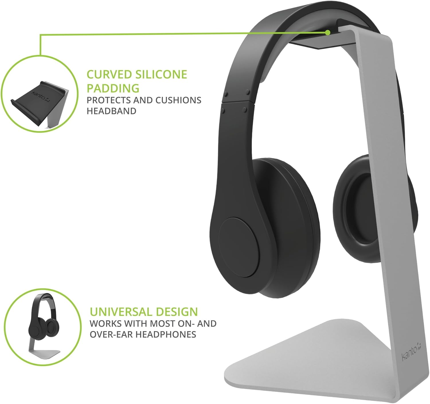 Kanto H1W Universal Desktop Headphone Stand with Curved Silicone Padding | Silver image number 4