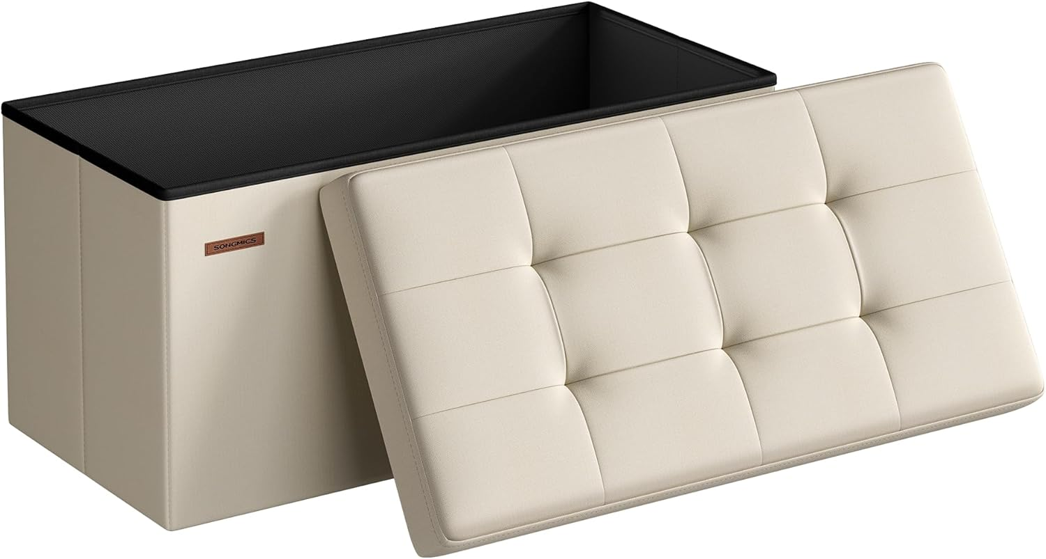 Songmics Folding Storage Ottoman Bench Foot Rest Stool, 38 Cm Size, Dark Gray