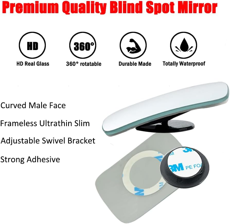 Ampper Rectangular Blind Spot Mirror, HD Glass Frameless Stick on Adjustabe Convex Wide Angle Rear View Blind Spot Car Mirror for Car Blind Spot, Pack of 2 image number 6