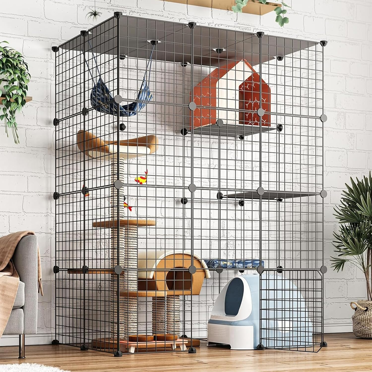 Cat Cage Indoor Cat Enclosures DIY Cat Playpen Metal Kennel,Pliable Cage Playpen Box Crate Kennel - 111CM L X 75CM W X 146CM H Large Exercise Place Ideal for 1-3 Cat image number 6