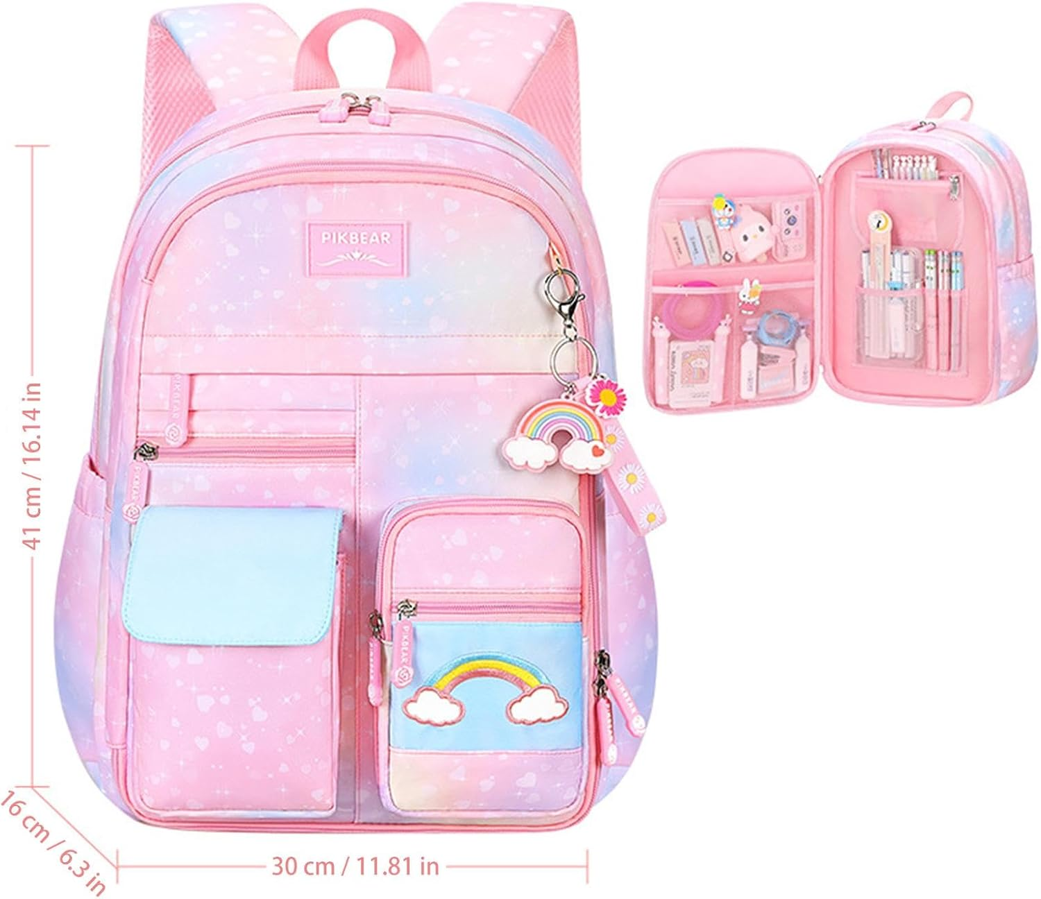 Rainbow Backpack,Rainbow School Bookbags | Laptop Bookbag, Water Resistant Cute Large Capacity Computer School Bag for Girls Teens Students image number 2