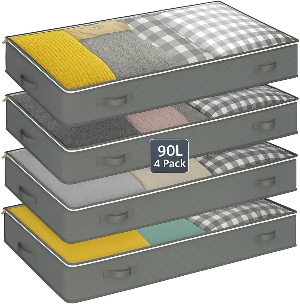 Goamz 4 Pack under Bed Storage Containers- 90L Foldable Underbed Storage Bags with Handles & Zipper for Clothes Home Storage & Organisation- 100X50X18Cm Underbed Storage Bags for Comforters, Blankets image number 6