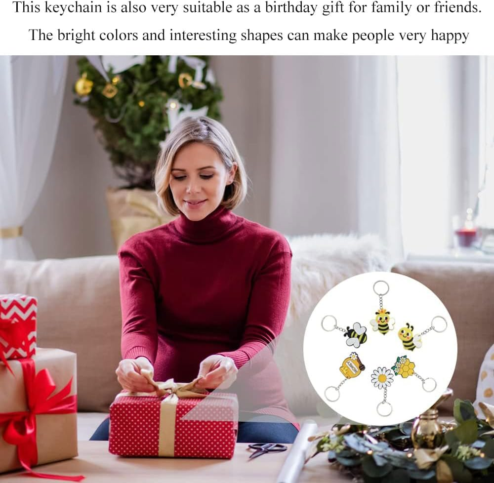 30 Pcs Bee Keychain Cute Mini Keyrings Silicone Cute Honeycomb Flower,Bee Honey Pots Keychain,Keychain Decoration,Party Favors Supplies (30 Pcs) image number 1