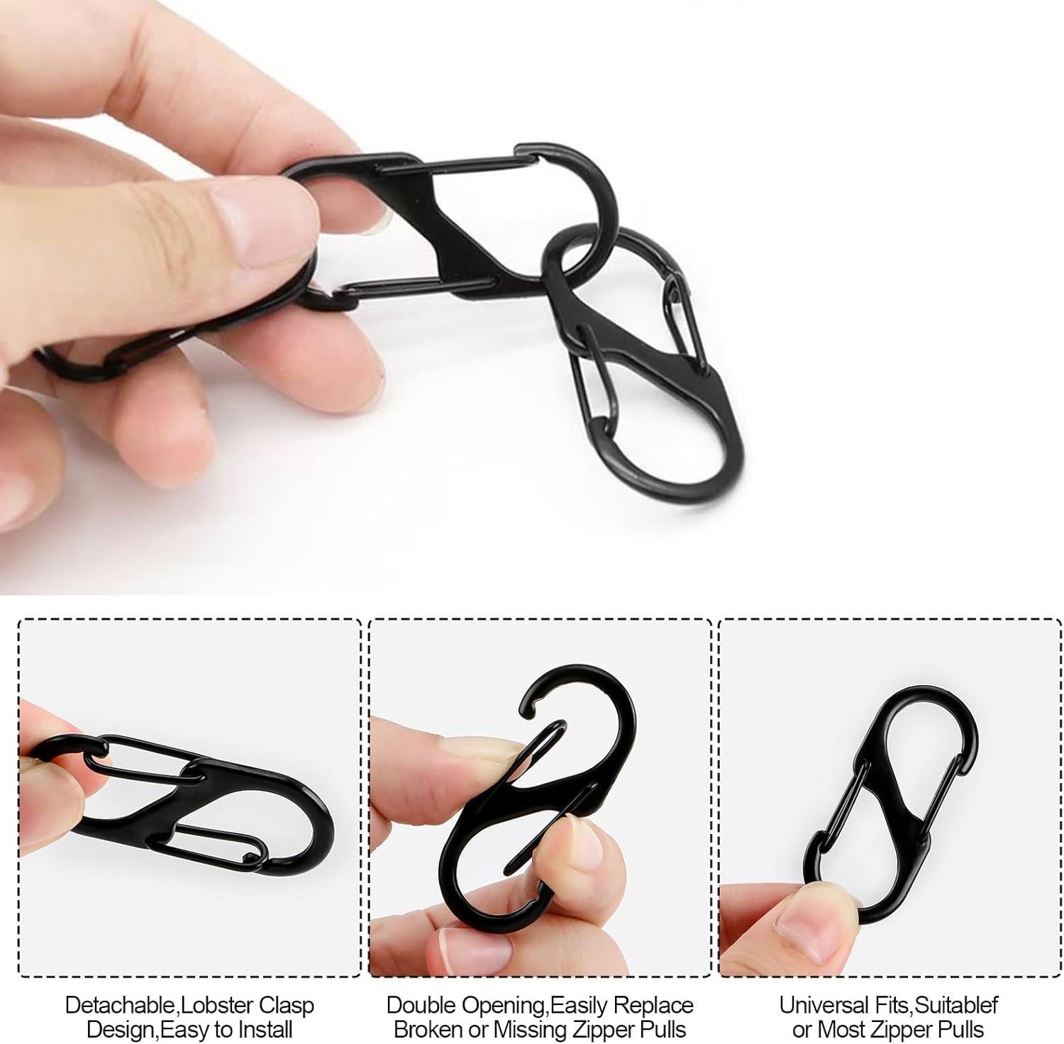 COZY CORE Zipper Clips Anti-Theft, 12Pcs Zipper Pull Locks for Backpacks &ndash; Double-Sided Spring S Carabiner Clasps for Luggage, Suitcases, Handbags, Keys, and Purses (Black) image number 3