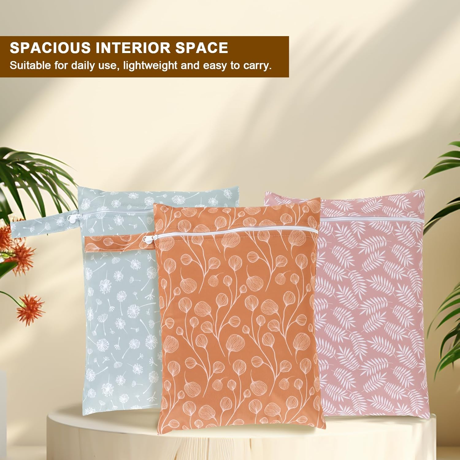 3Pcs Waterproof Wet Bag, Wet Bag Storage Bag Washable Travel Bags with Zipper Closure, Reusable Baby Diaper Bag Organizing Pouches Wet Bag for Swimsuit, Towels, Wet Clothes, Beach, 14" X 11", Style 2, image number 1