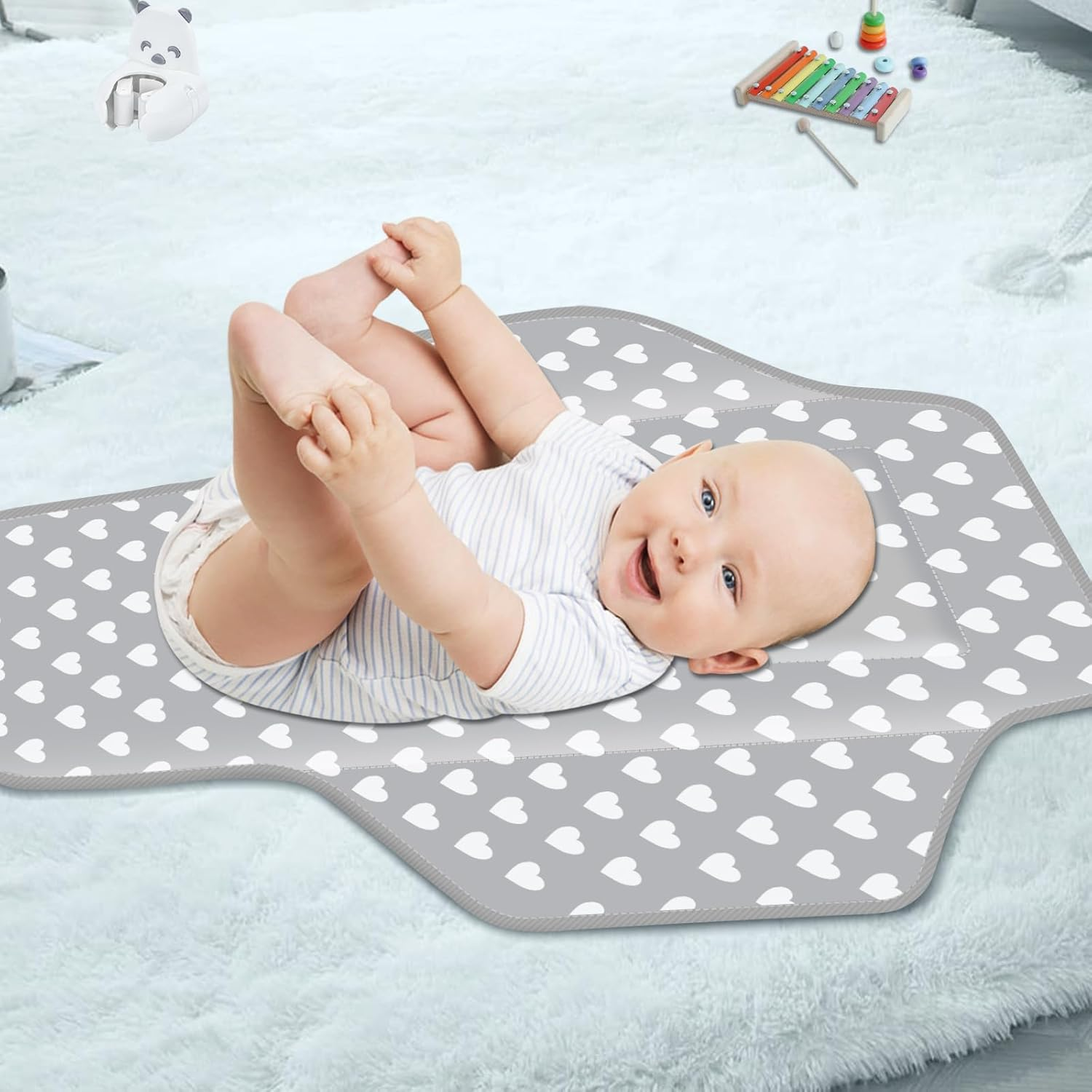 Baby Portable Changing Pad Travel - Waterproof Compact Diaper Changing Mat with Built-In Pillow - Lightweight & Foldable Changing Station, Newborn Shower Gifts - Gray B image number 1