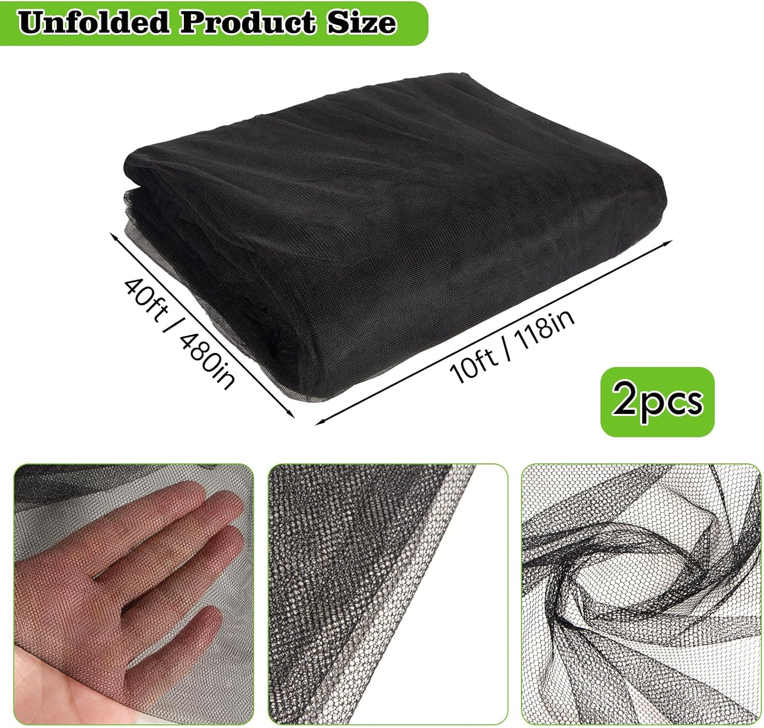RGQSUN Mosquito Netting 78X10Ft Garden Mesh Netting, Fly Bird Net Barrier Hunting Blind Plant Protecting Net, 3X24M Black image number 5