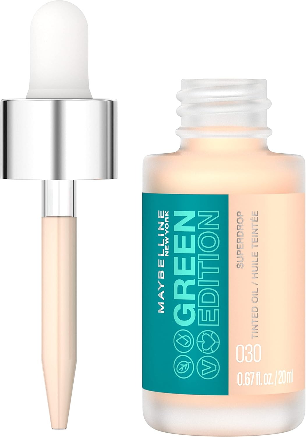 Maybelline Green Edition Superdrop Tinted Oil Makeup, Adjustable, Natural Coverage, in 8 Shades, Formulated with Jojoba and Marula Oil, 30, 0.67 Fl Oz