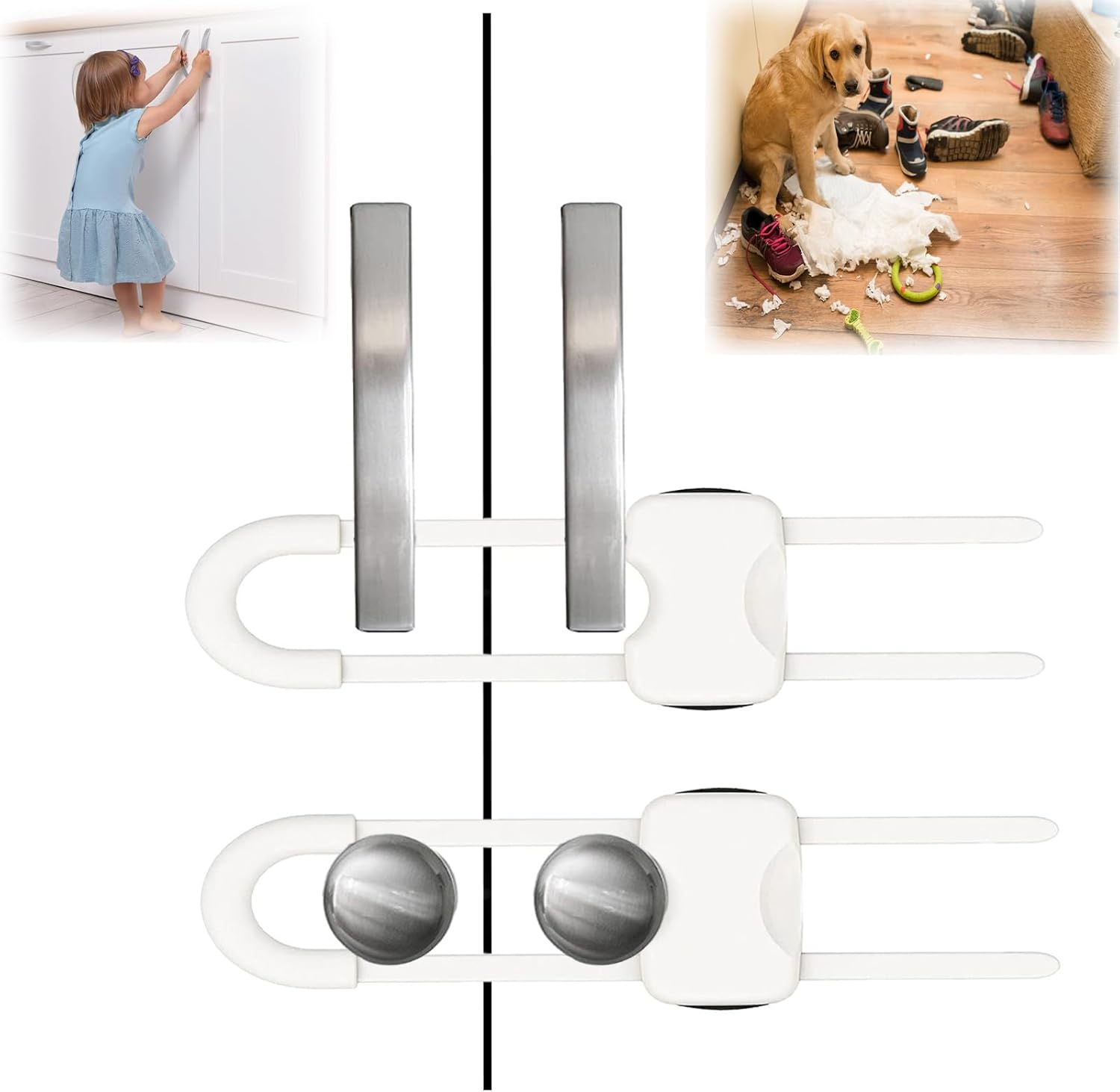 Cabinet Locks for Baby,2 Pack U Shaped Child Proof Cabinet Locks Baby Proofing Cabinets Adjustable Latches for Drawers, Baby Safety Secure Buttons Locks image number 3