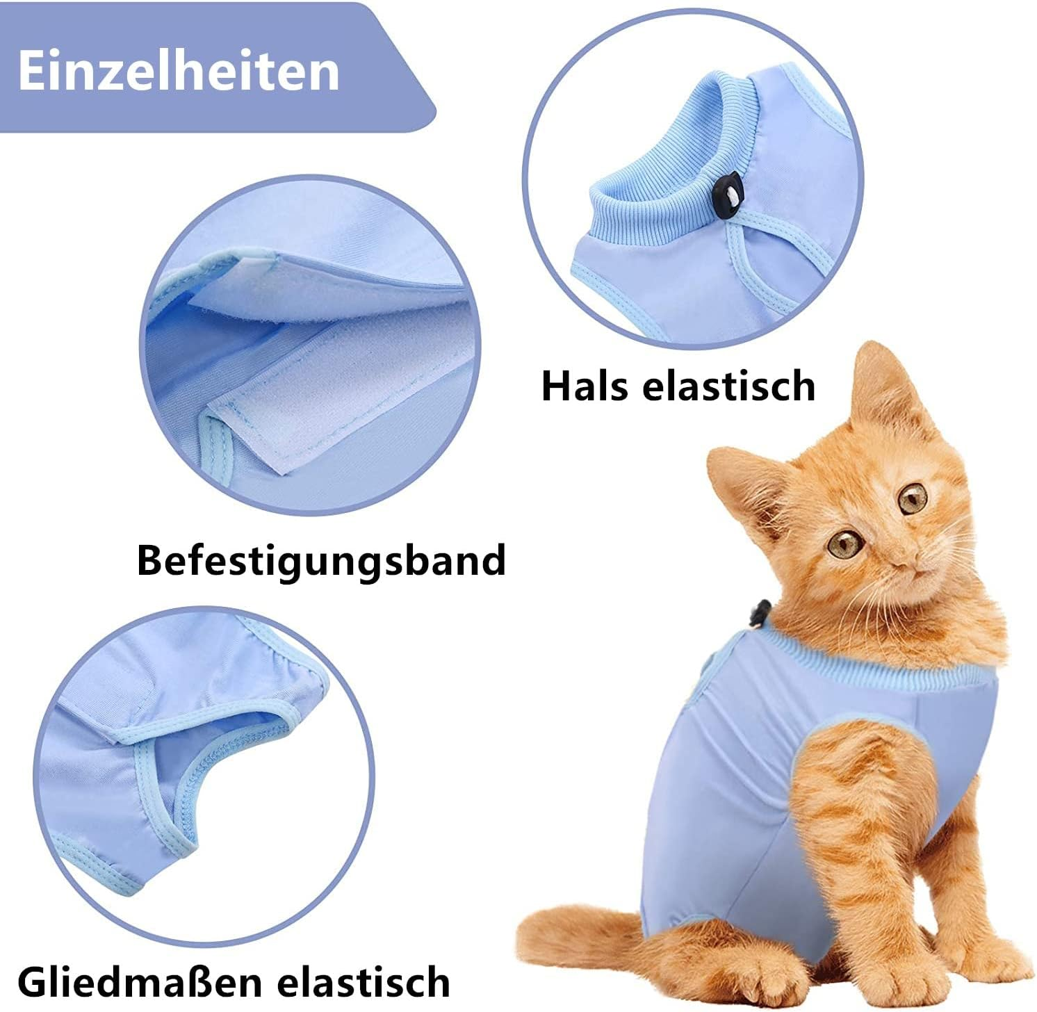 Voarge Recovery Suit Cat, Cat Bodysuit after Op, Anti-Licking, Prevent Licking after Surgery, Weaning and Keep Warm Recovery Cloth Suit for Cats Dogs (M, Blue) image number 6