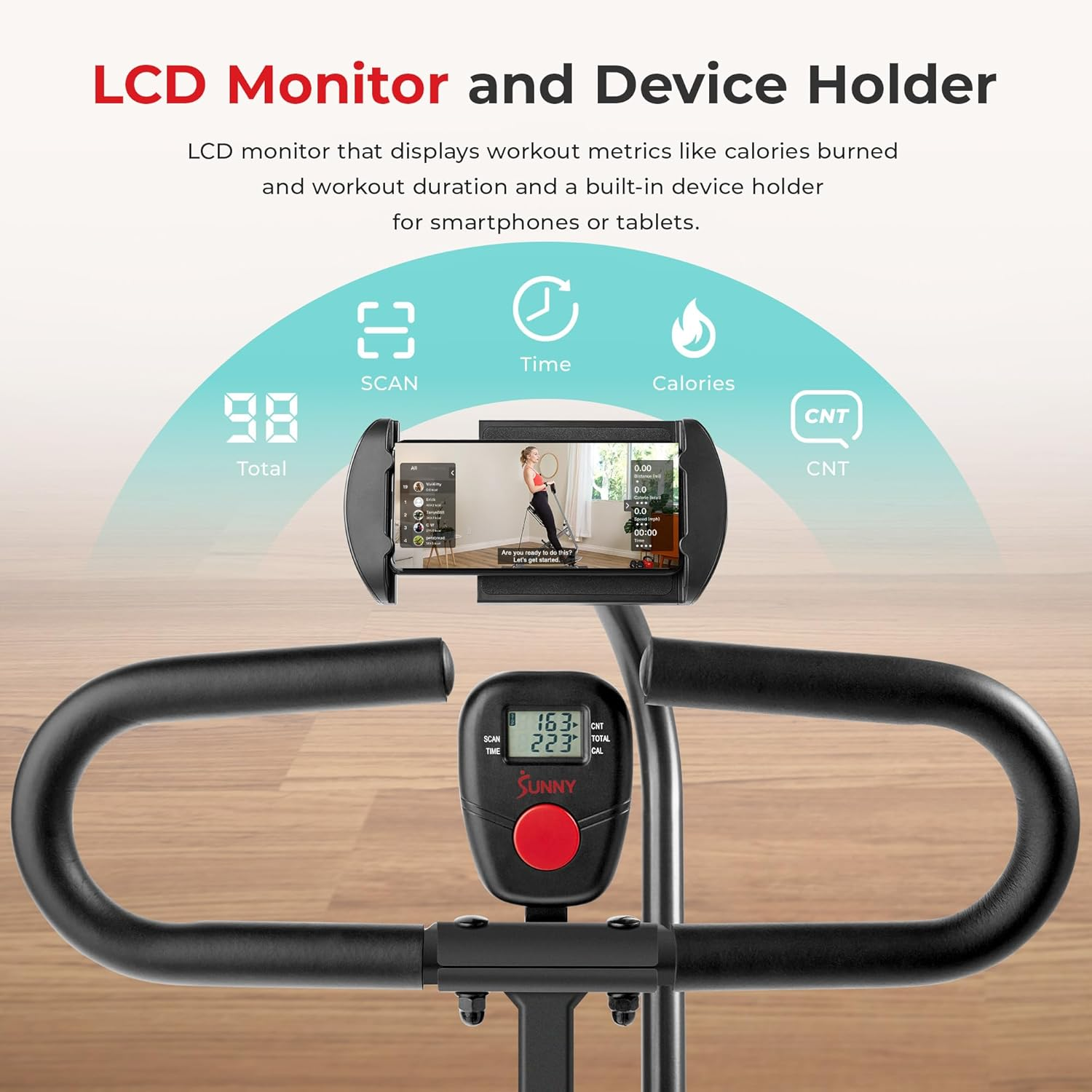 Sunny Health & Fitness Row-N-Ride Squat Assist Trainer for Glutes Workout with Adjustable Resistance, Easy Setup & Foldable Exercise Equipment, Glute & Leg Exercise Machine image number 5