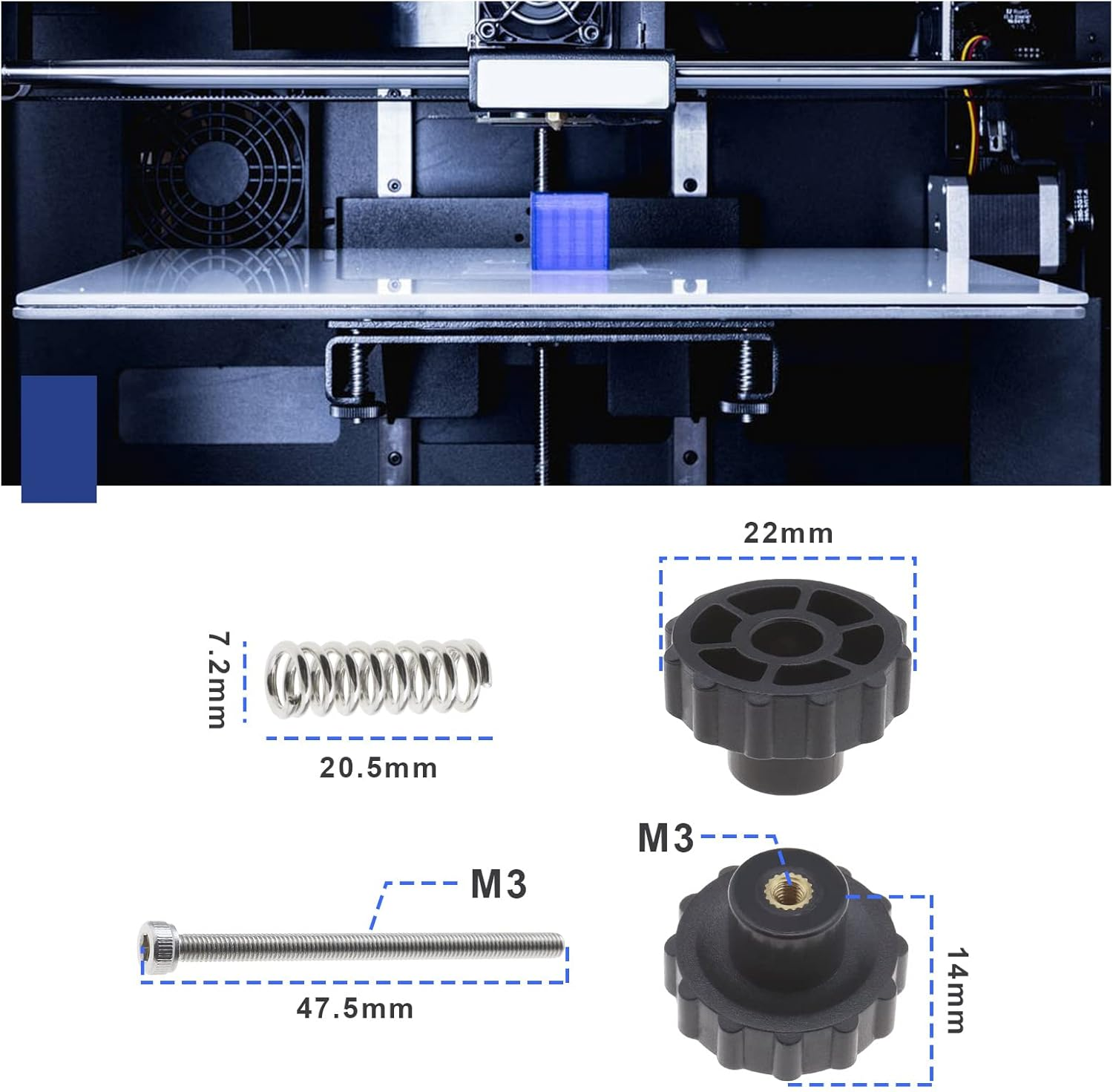 Emsea 4 Sets Hand Twist Leveling Nut & Hot Bed Spring & M3X47.5Mm Screw Leveling Adjustment Kit for Most 3D Printer Hot Bed/Platform image number 6