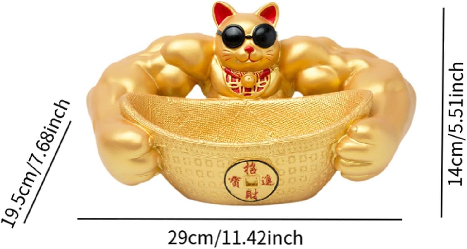 Generic Muscle Arm Cat Figure, Feng Shui Animal Statue, Lucky Cat Storage Box for Bookshelf image number 6