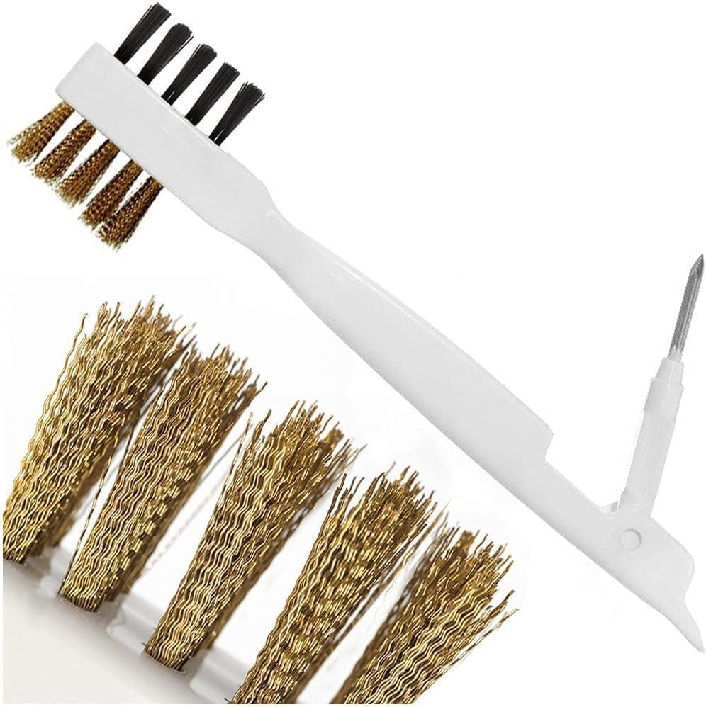 Kitchen Cleaning Scrub Brush - Deep Gas Stove Brass Wire Brushes with Stiff Bristles & Cooktop Scraper, Scrubber for Range Hood Grease Grime, Rust Cleaner for Pot Pan (White, 19 * 2 * 4.5CM) image number 2