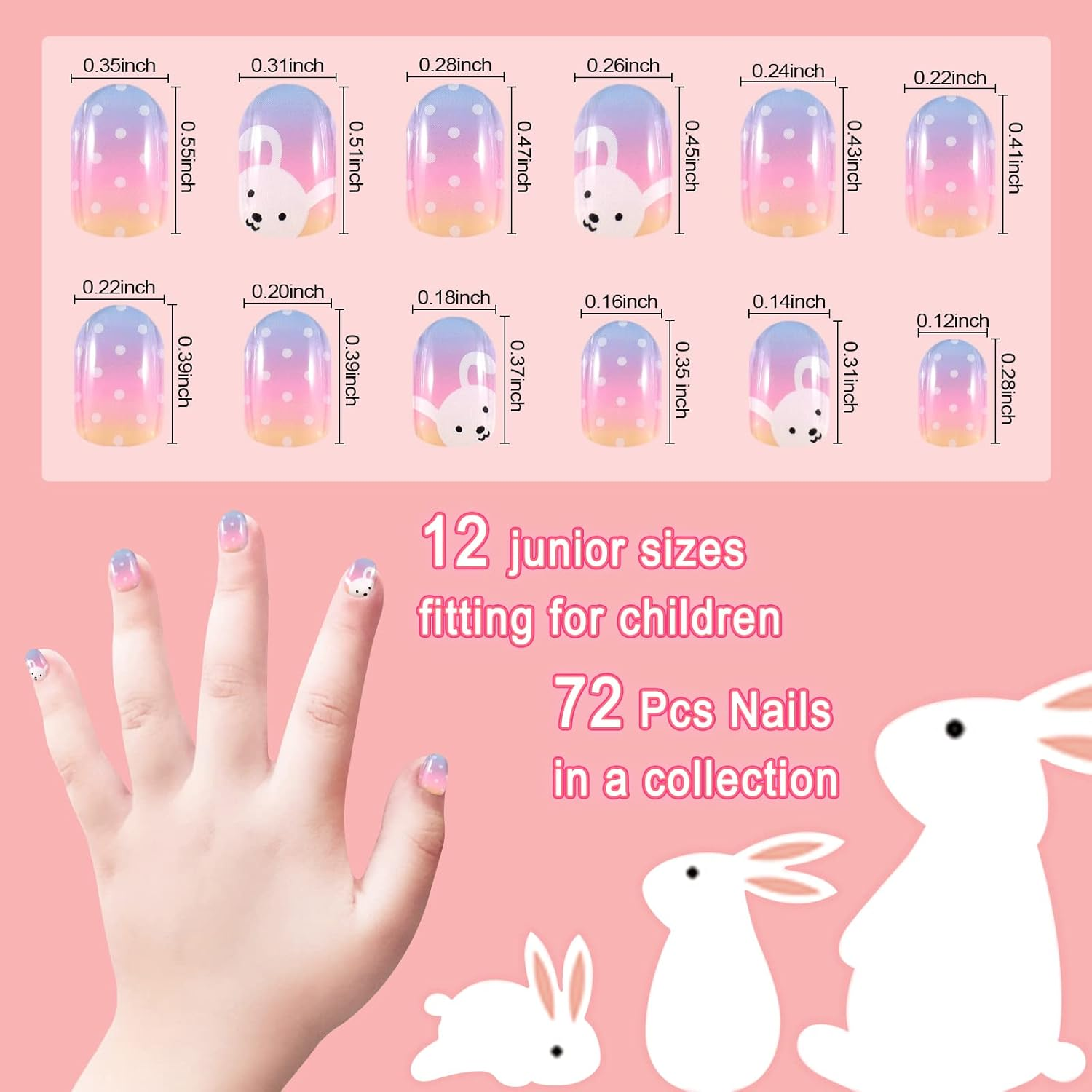 Allstarry Children Nails Press on Pre-Glue Full Cover Rabbit Gradient Color Dot Short False Nail Kits Lovely Gift for Children Little Girls Nail Art Decoration - Purple Planet image number 1
