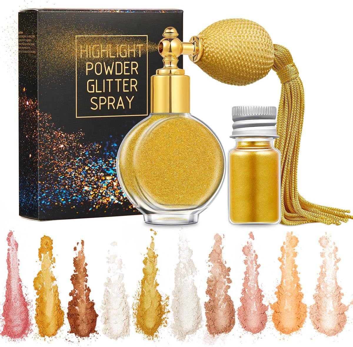 Glod Body Glitter Powder Spray, with Refills Jar Shimmery Sparkle Powder, Long-Lasting Body Highlighter Spray for Stage, Rave and Music Festival Makeup image number 4