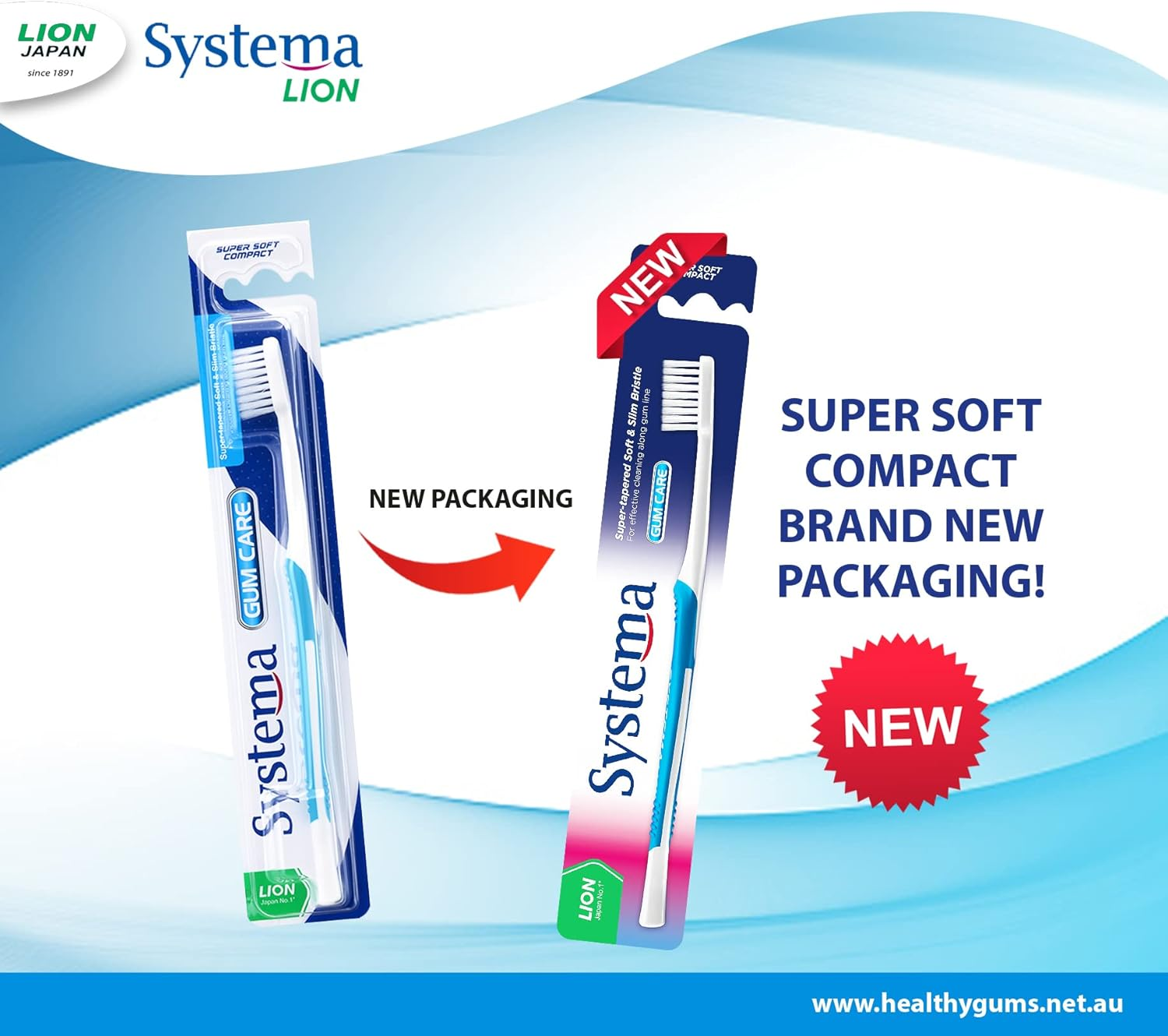 SYSTEMA Super Soft Gum Care Compact Toothbrush Pkt of 4Pcs for $19.95 image number 1