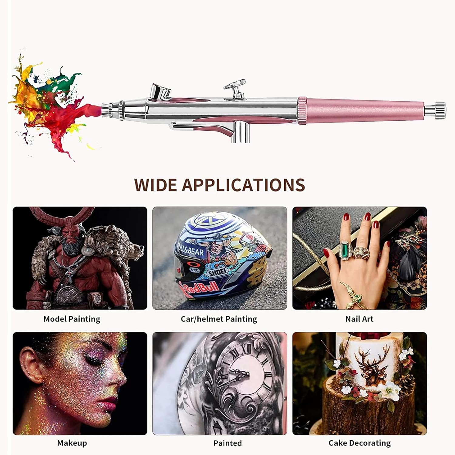 Airbrush Kit Portable Airbrush Accessories Air Brush Kit with Air Compressor 0.3 Mm Needles Air Brush Gun Set for Painting,Model,Cake Decorating，Makeup，Nail Art (Pink -0.3 Nozzle) - Black -0.3 Nozzle image number 4