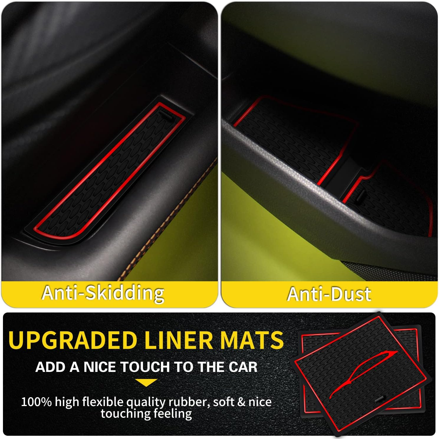 14 PCS Pads Fit for Subaru Impreza 2017-2022 & Fit for Subaru Crosstrek 2018-2023 Accessories, Upgraded Custom Non-Slip Cup Holder Inserts, Center Console Liners, Door Pocket Pads (Red) - Red image number 4