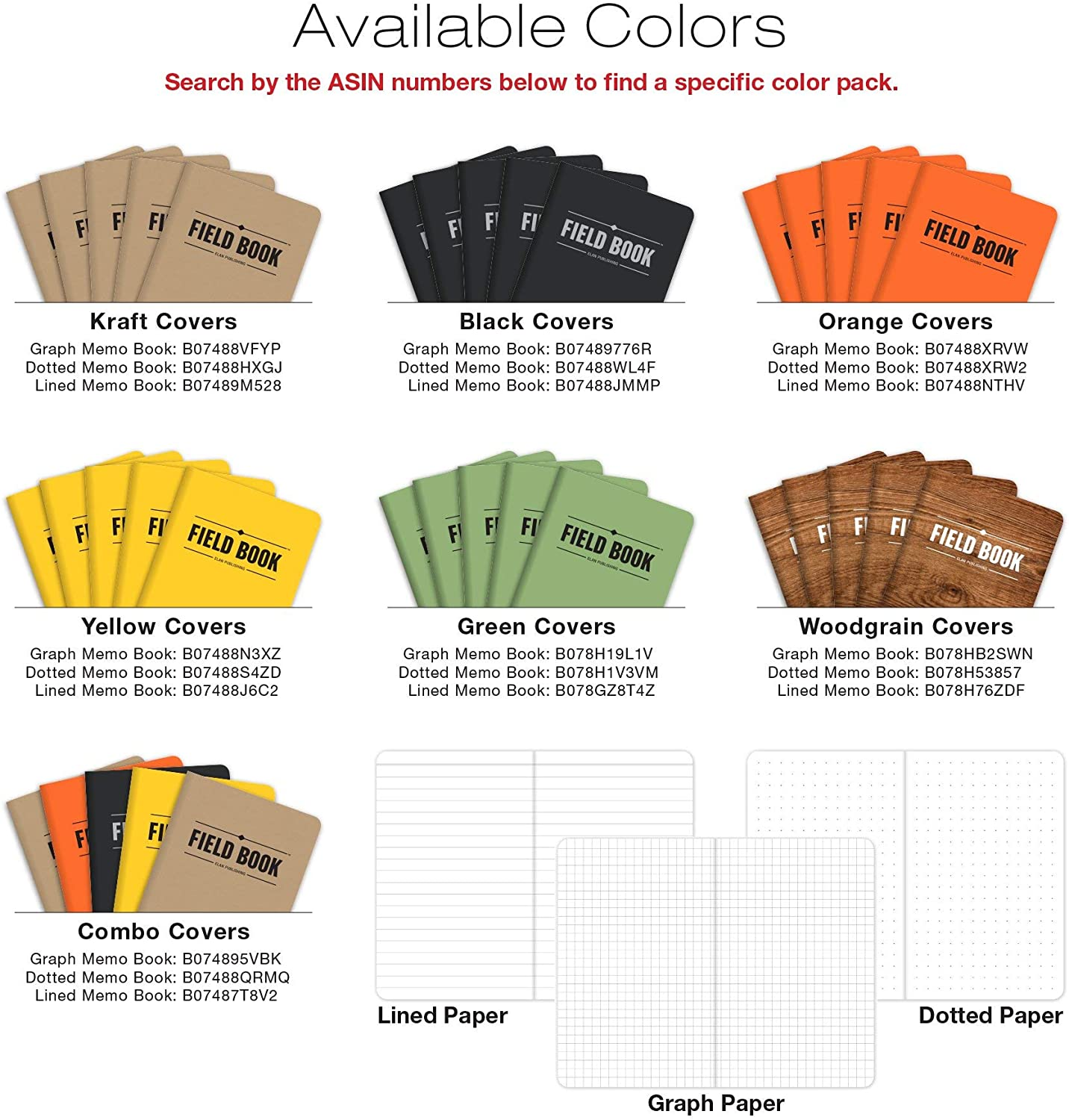 Field Notebook - 3.5"X5.5" - Combination of Kraft, Black, Orange, Yellow - Dot Graph Memo Book - Pack of 5 image number 2