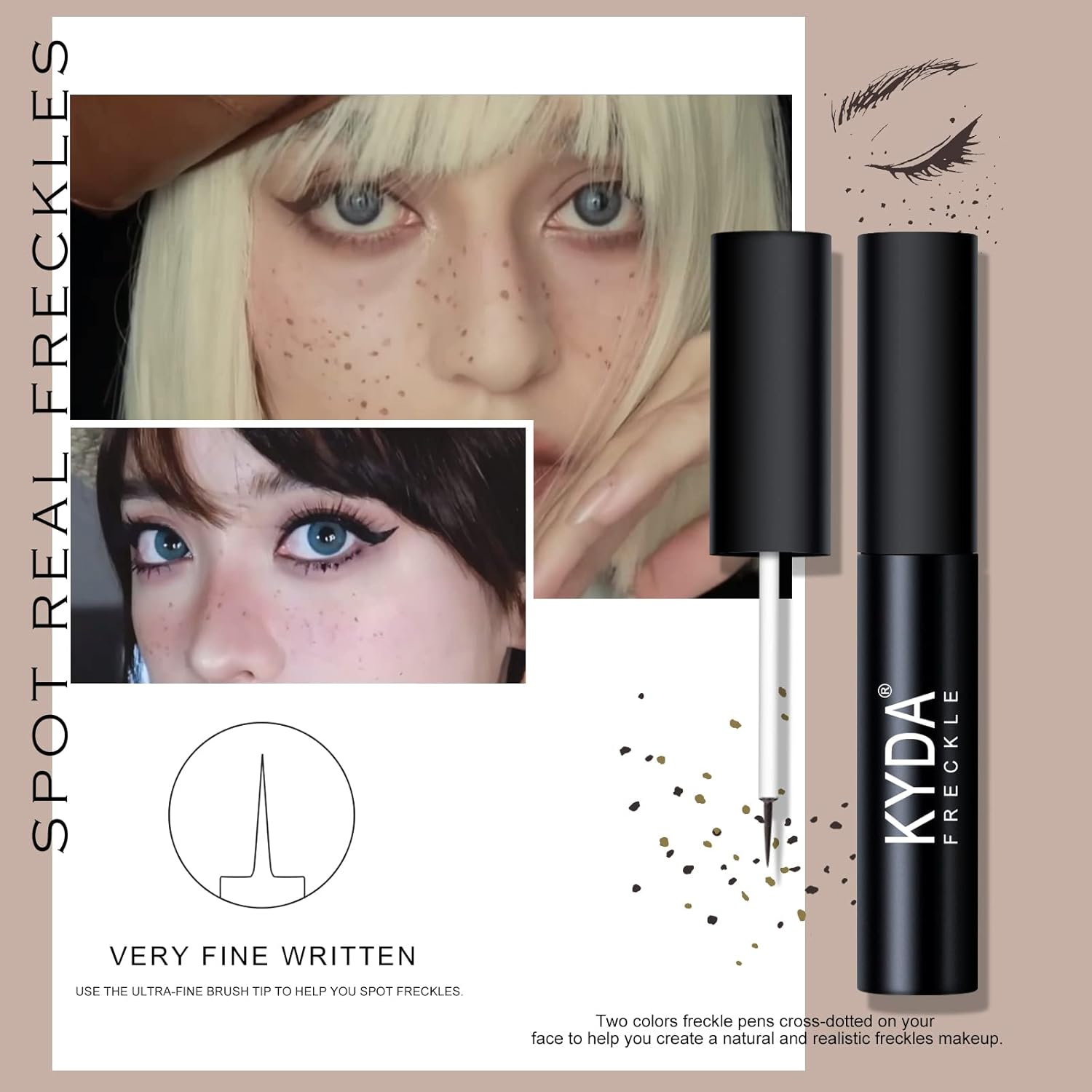 FREEORR 2 Colors Liquid Freckle Pen, Natural like Freckle Makeup Pen Soft Dot Spot, Waterproof and Smudgeproof Quick Dry for Instant Create Realistic Freckles Make Up(Dark Brown+Light Brown) image number 4