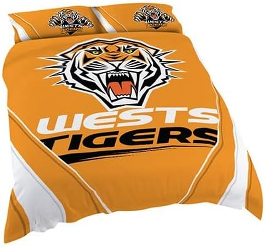 Wests Tigers NRL Quilt Doona Duvet Cover Pillow Case Set, Queen